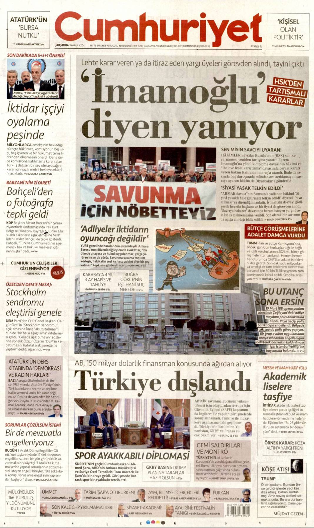 Yeni Türkiye'de herkese eşit özgürlük: 3 Kasım 2025 Çarşamba güncel gazete manşetleri... 3