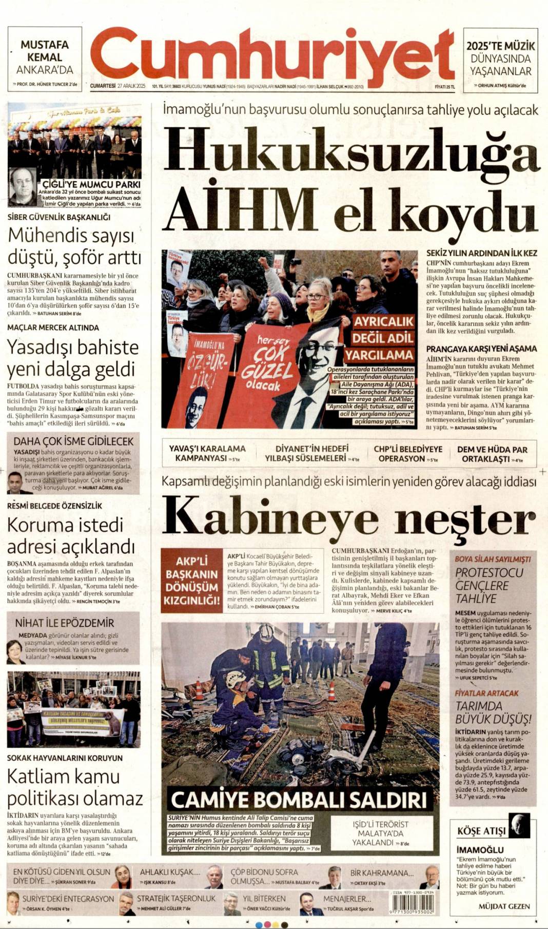 4-1'lik o maçta bahis gölgesi: 27 Aralık 2025 Cumartesi güncel gazete manşetleri 4