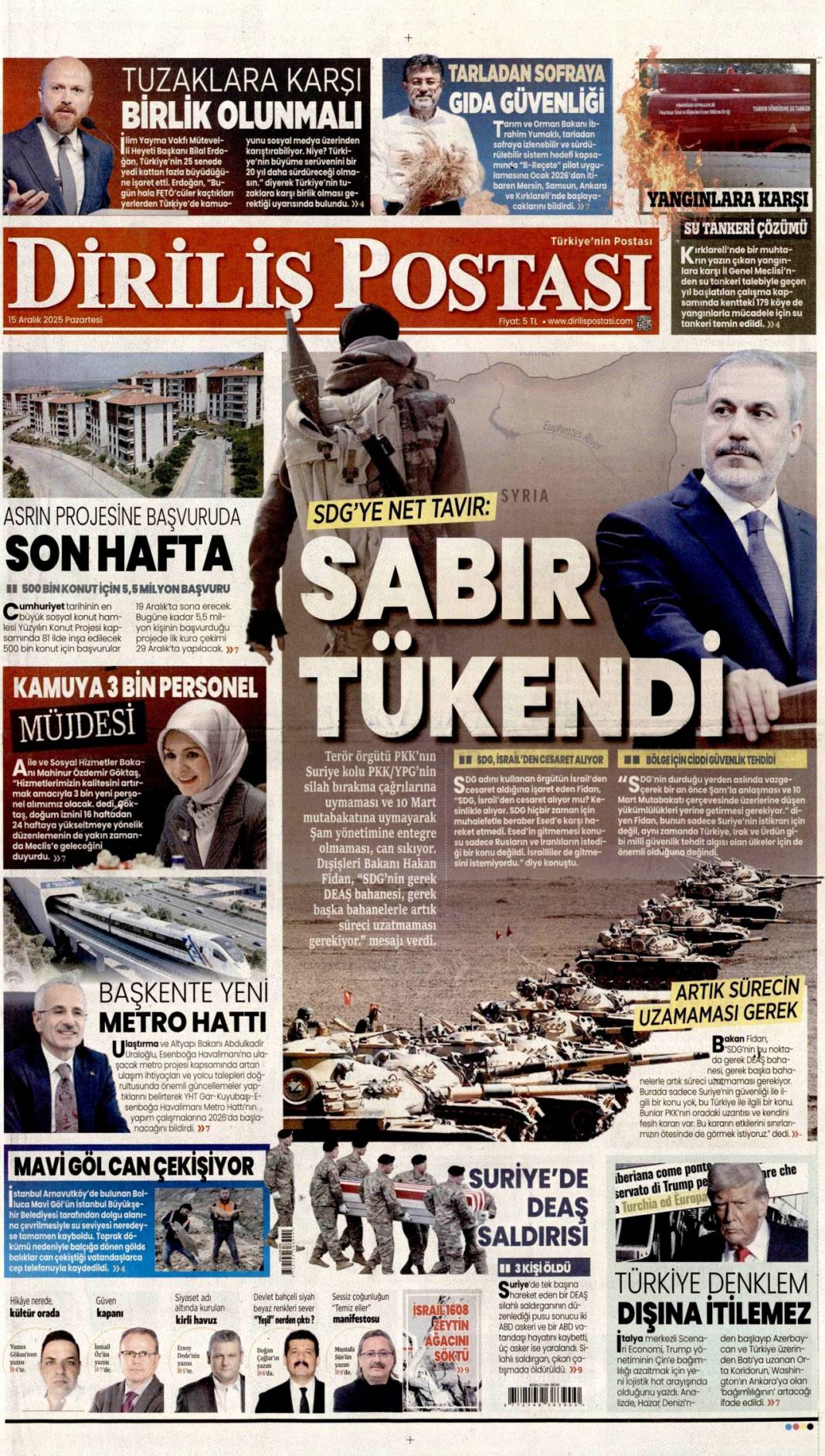 Millet düşmanlarına fırsat vermeyin: 15 Aralık 2025 Pazartesi güncel gazete manşetleri... 20