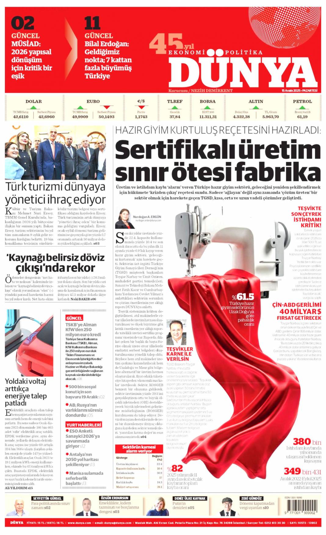 Millet düşmanlarına fırsat vermeyin: 15 Aralık 2025 Pazartesi güncel gazete manşetleri... 19