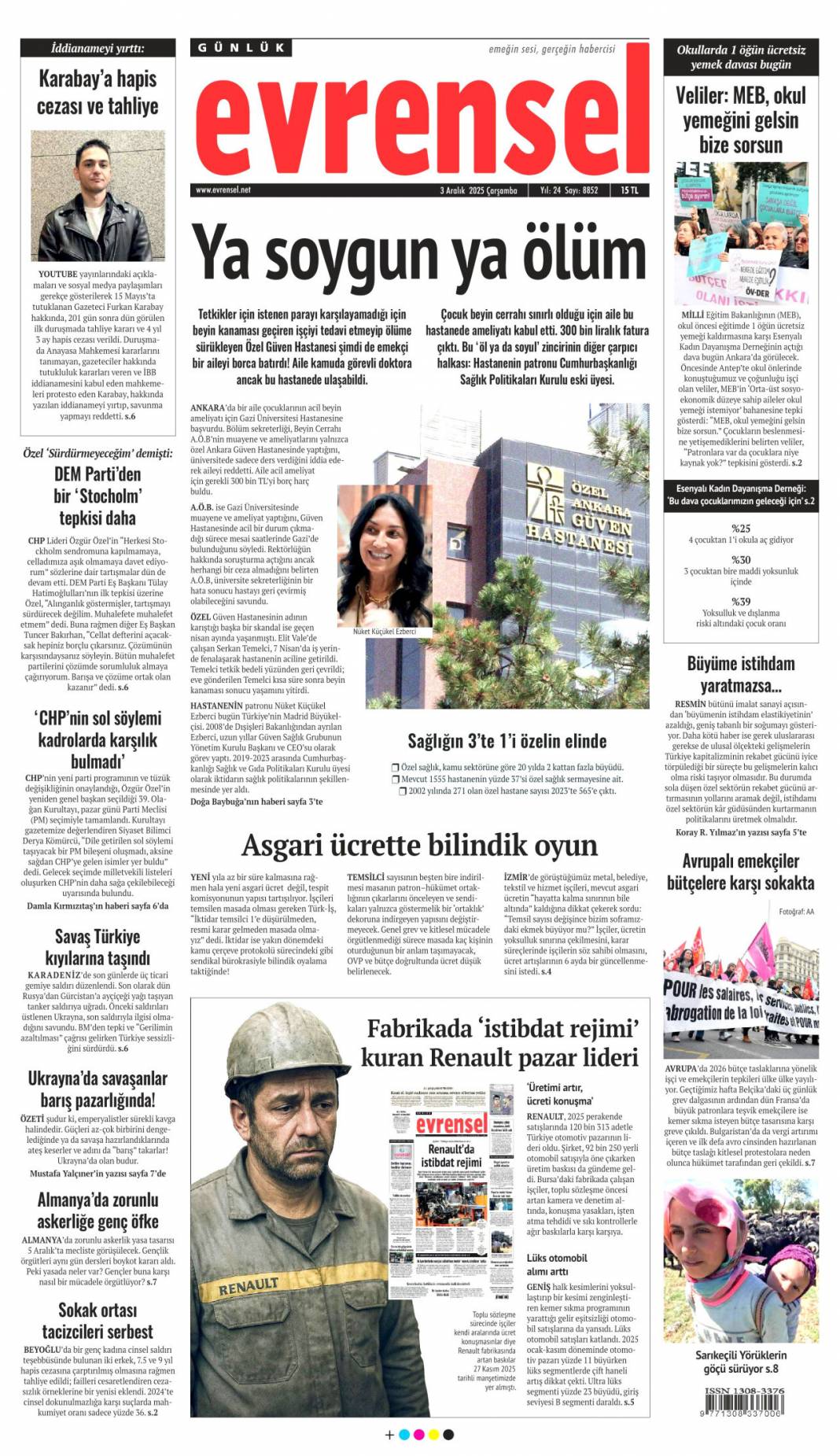 Yeni Türkiye'de herkese eşit özgürlük: 3 Kasım 2025 Çarşamba güncel gazete manşetleri... 19