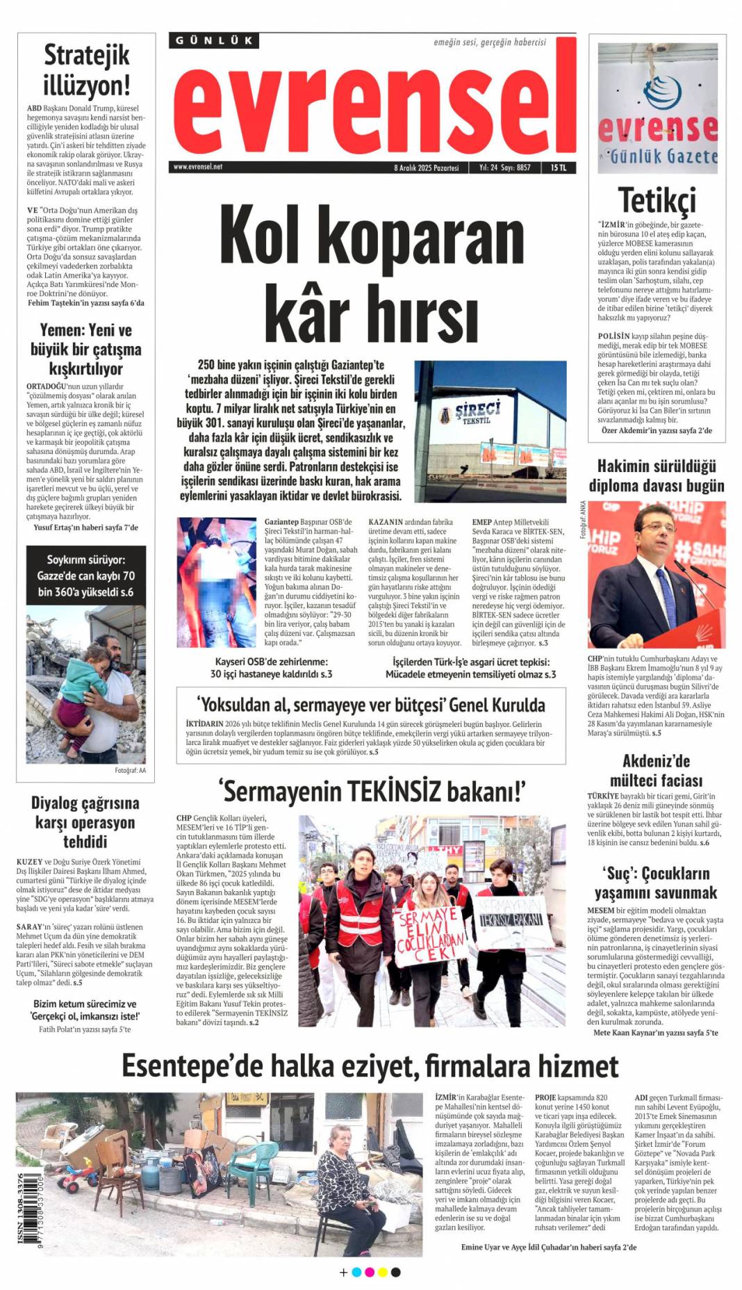 Klasik CHP zihniyeti: 8 Aralık 2025 Pazartesi güncel gazete manşetleri... 15