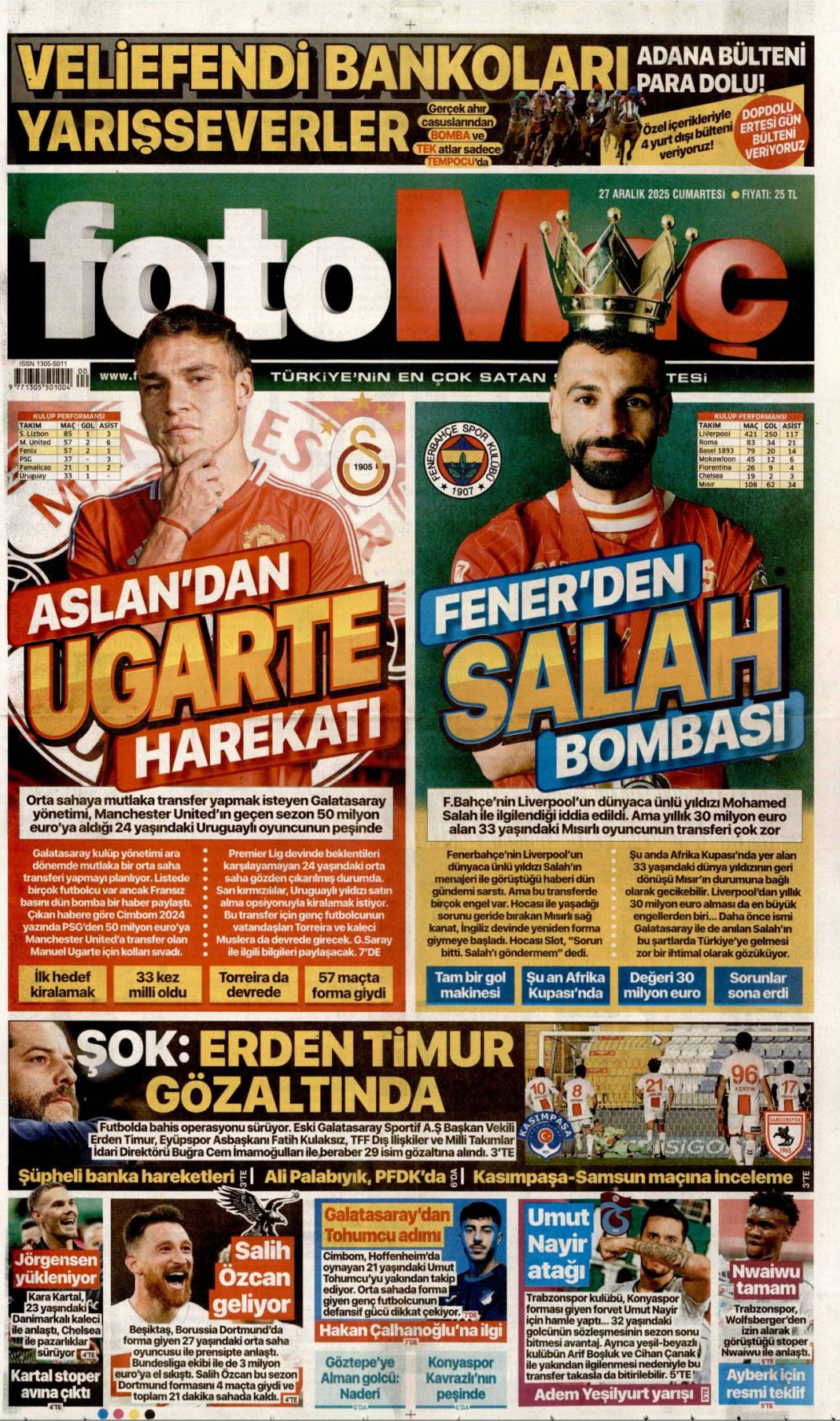 4-1'lik o maçta bahis gölgesi: 27 Aralık 2025 Cumartesi güncel gazete manşetleri 26