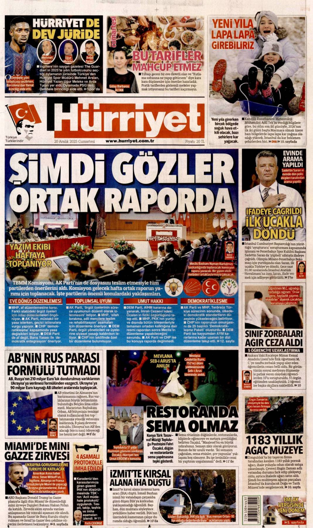 Şimdi gözler ortak raporda: 20 Aralık 2025 Cumartesi, güncel gazete manşetleri... 1