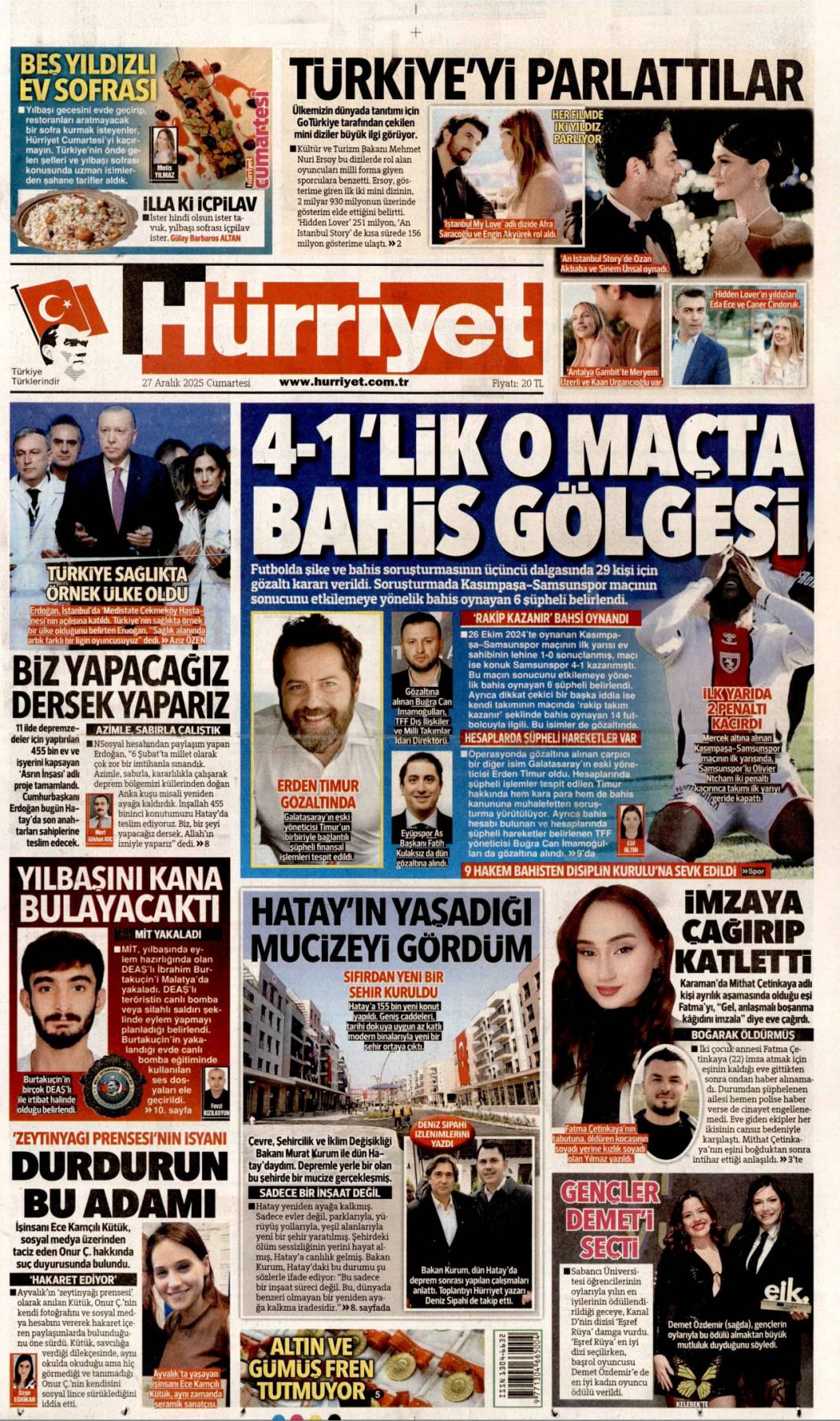 4-1'lik o maçta bahis gölgesi: 27 Aralık 2025 Cumartesi güncel gazete manşetleri 1
