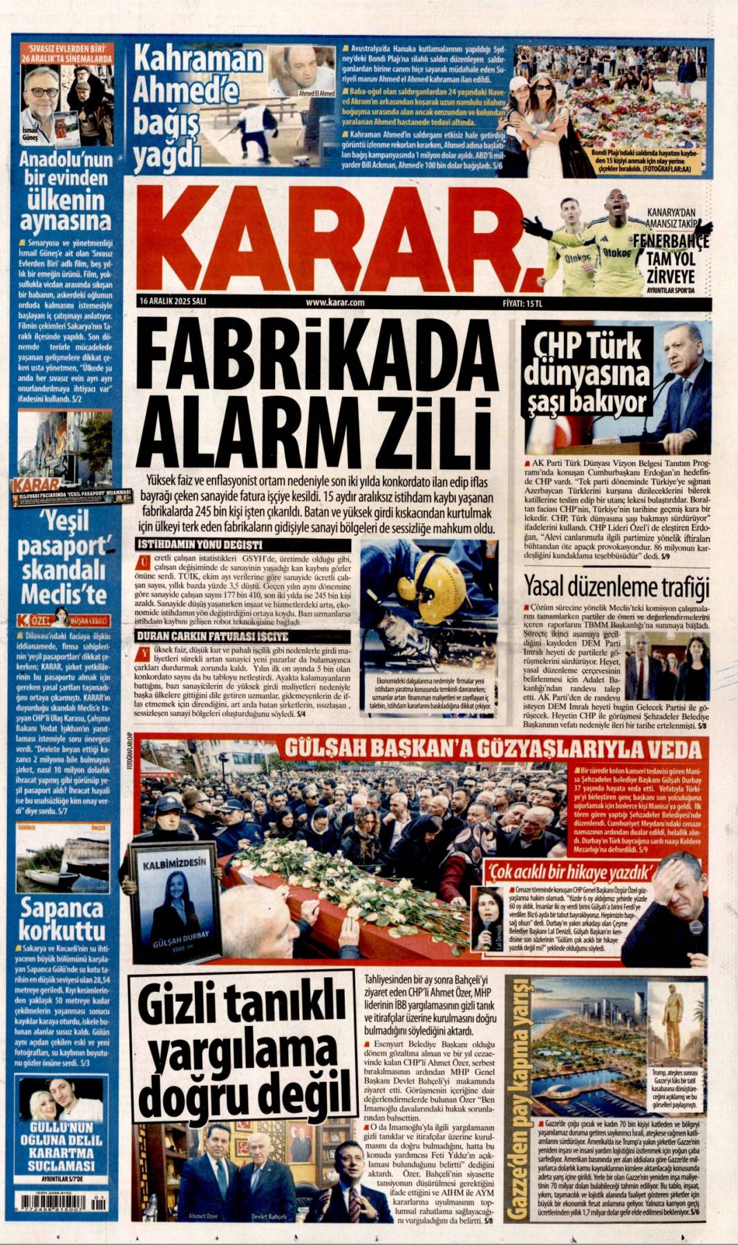 Kalpten bir veda: 16 Aralık 2025 Salı, gündeme dair konularla gazete manşetleri... 14