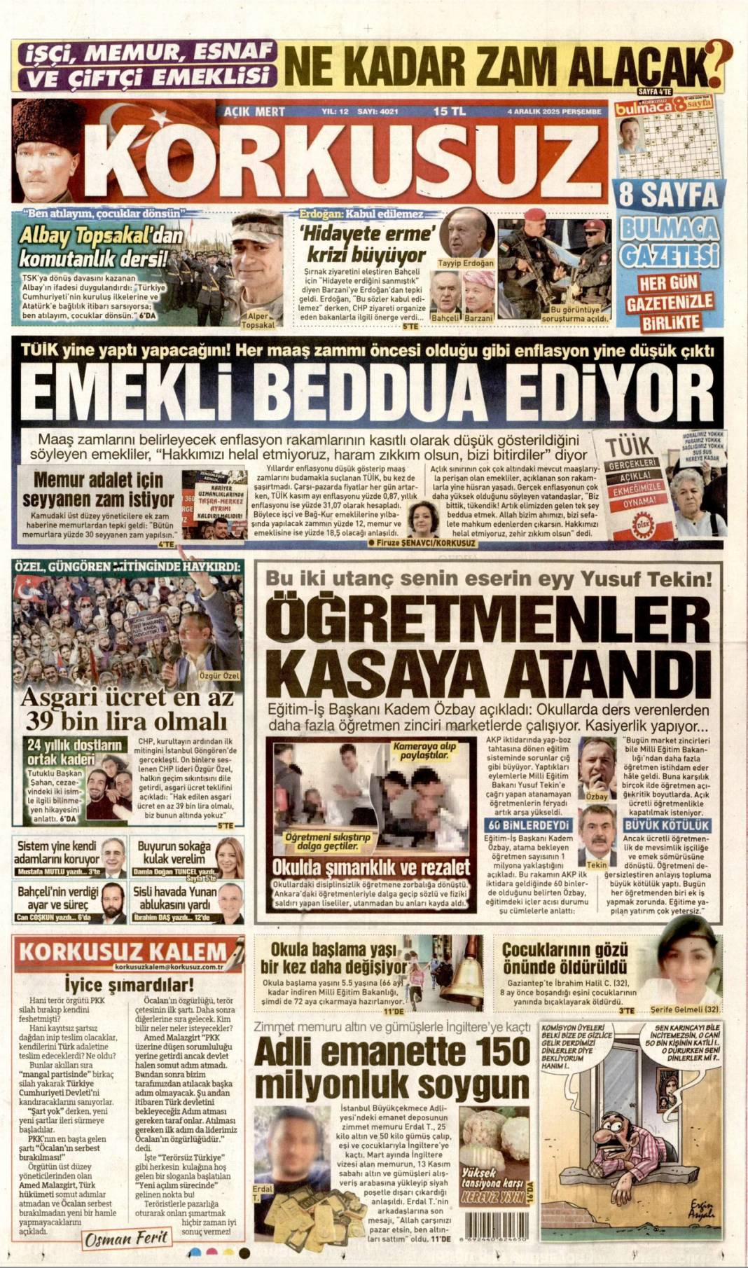 Özel aynaya bak, celladı görürsün: 4 Aralık 2025 Perşembe güncel gazete manşetleri... 15