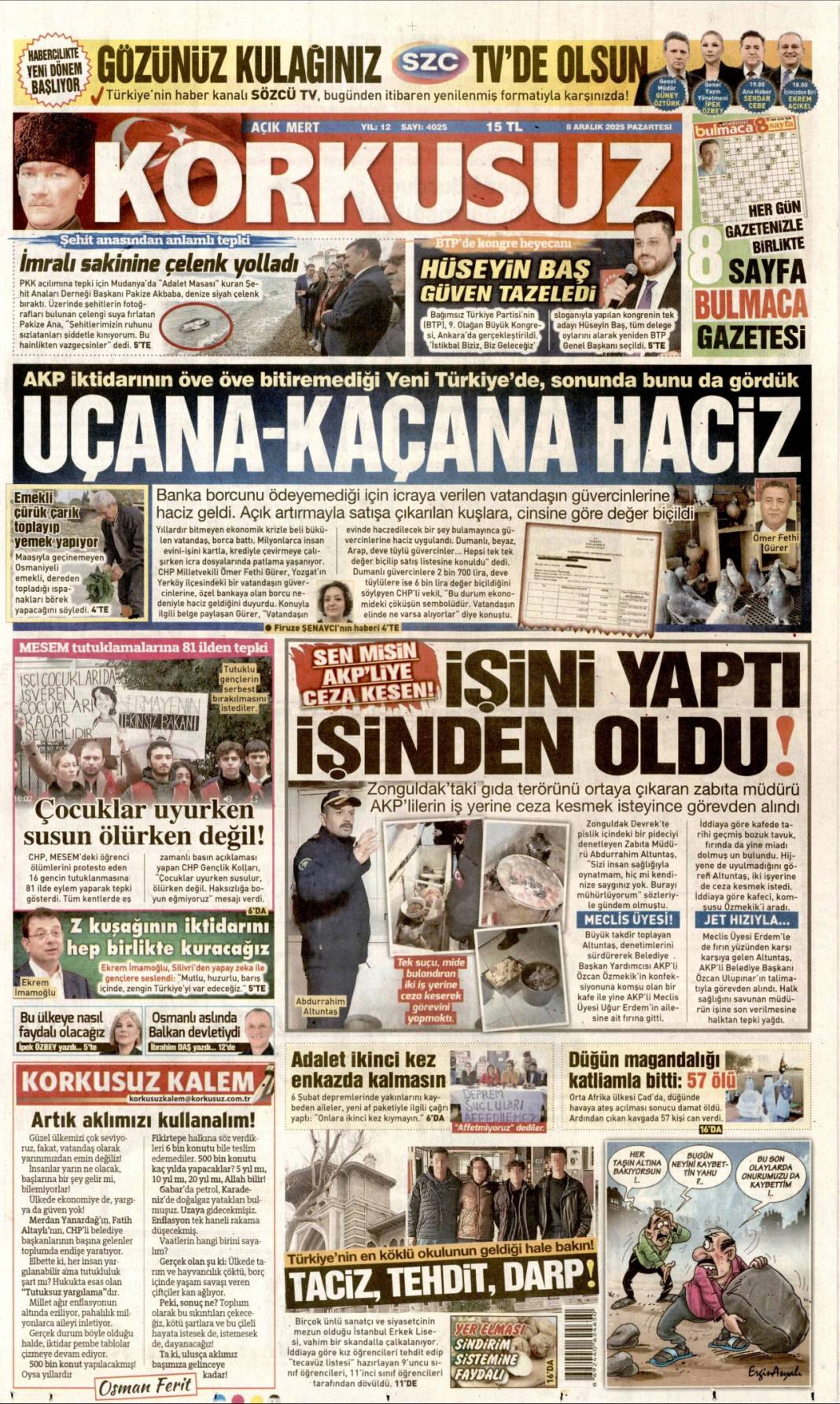 Klasik CHP zihniyeti: 8 Aralık 2025 Pazartesi güncel gazete manşetleri... 14