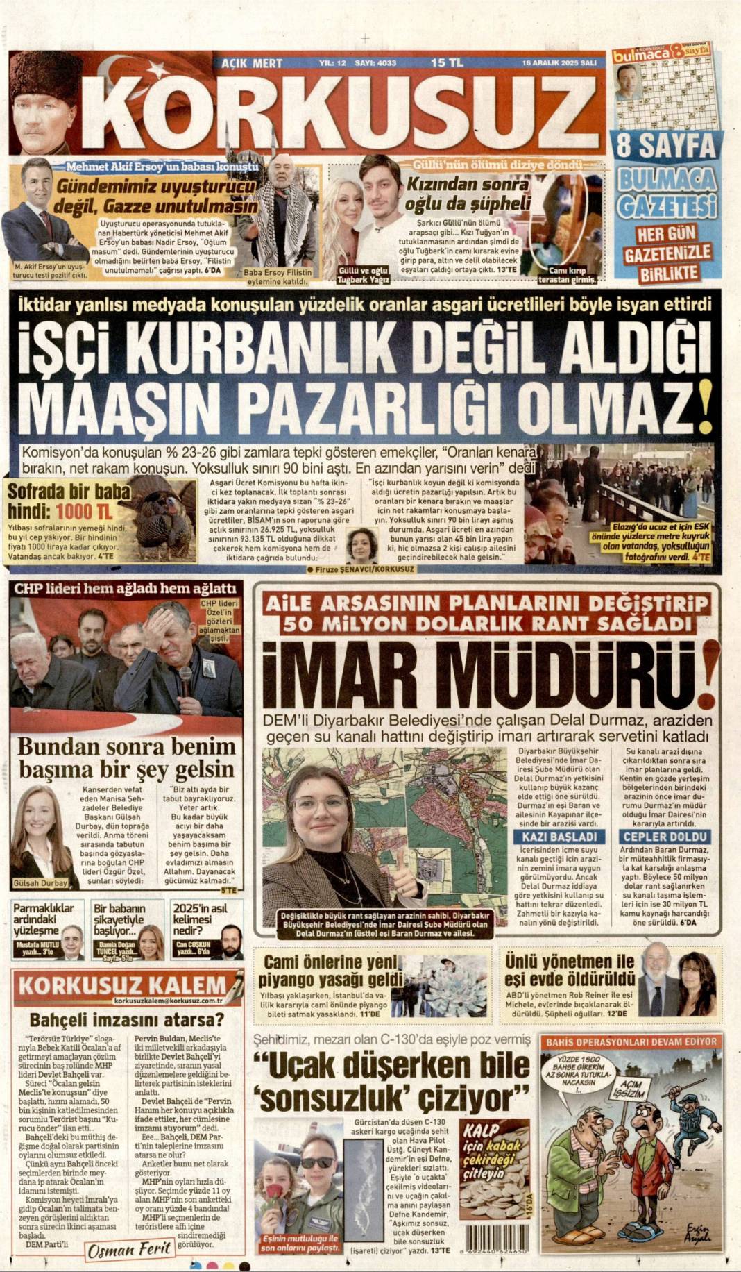 Kalpten bir veda: 16 Aralık 2025 Salı, gündeme dair konularla gazete manşetleri... 15