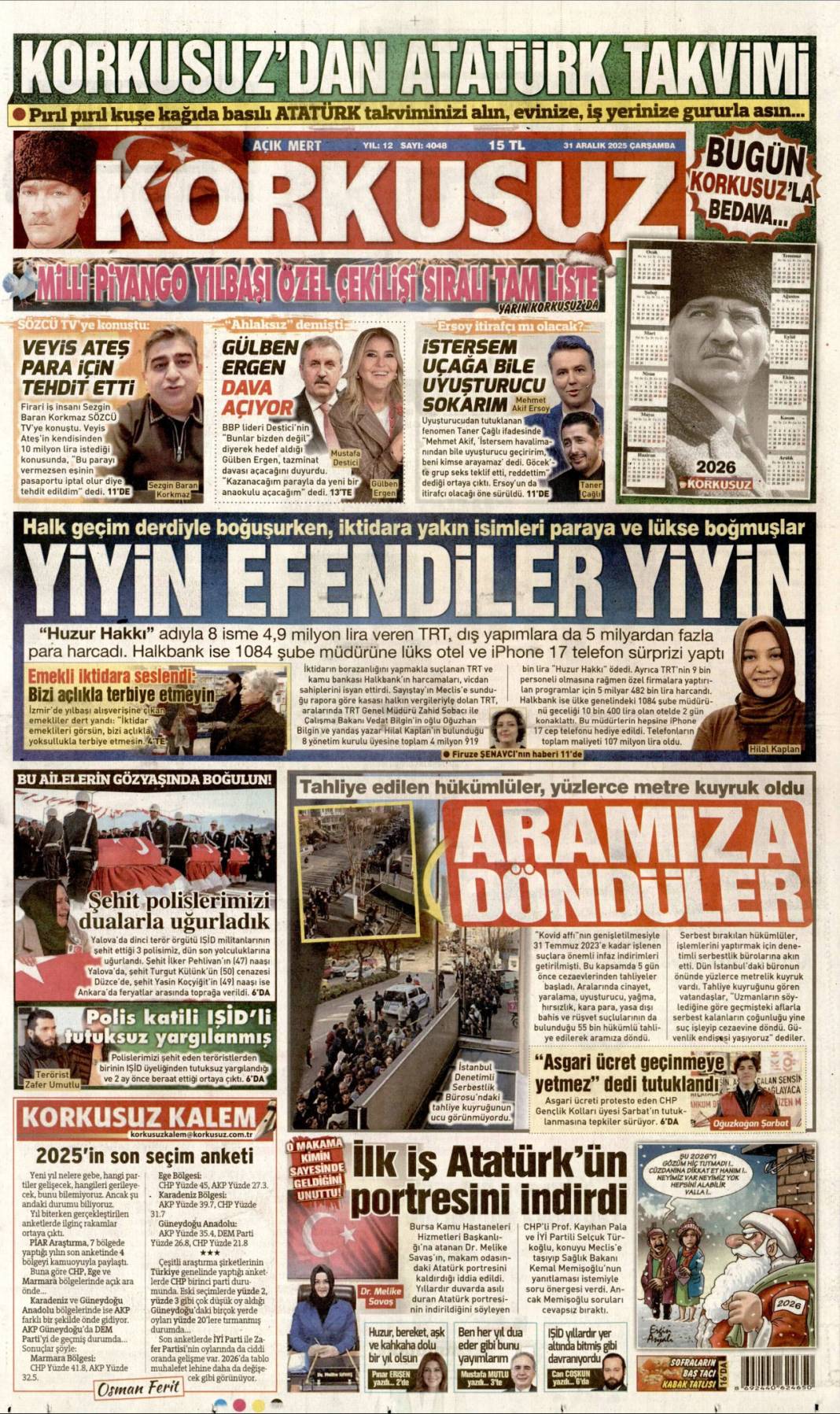 Büyük temizlik başladı: 31 Aralık 2025 Çarşamba güncel gazete manşetleri 23