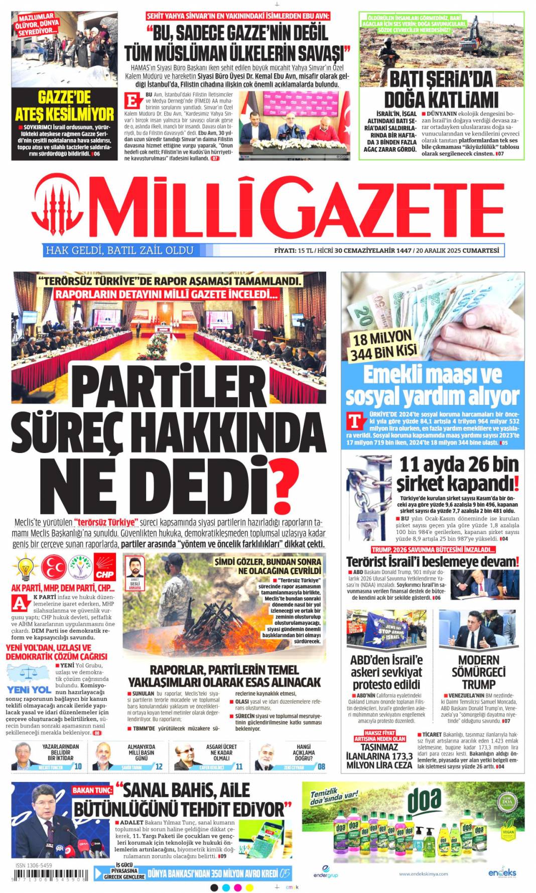 Şimdi gözler ortak raporda: 20 Aralık 2025 Cumartesi, güncel gazete manşetleri... 20