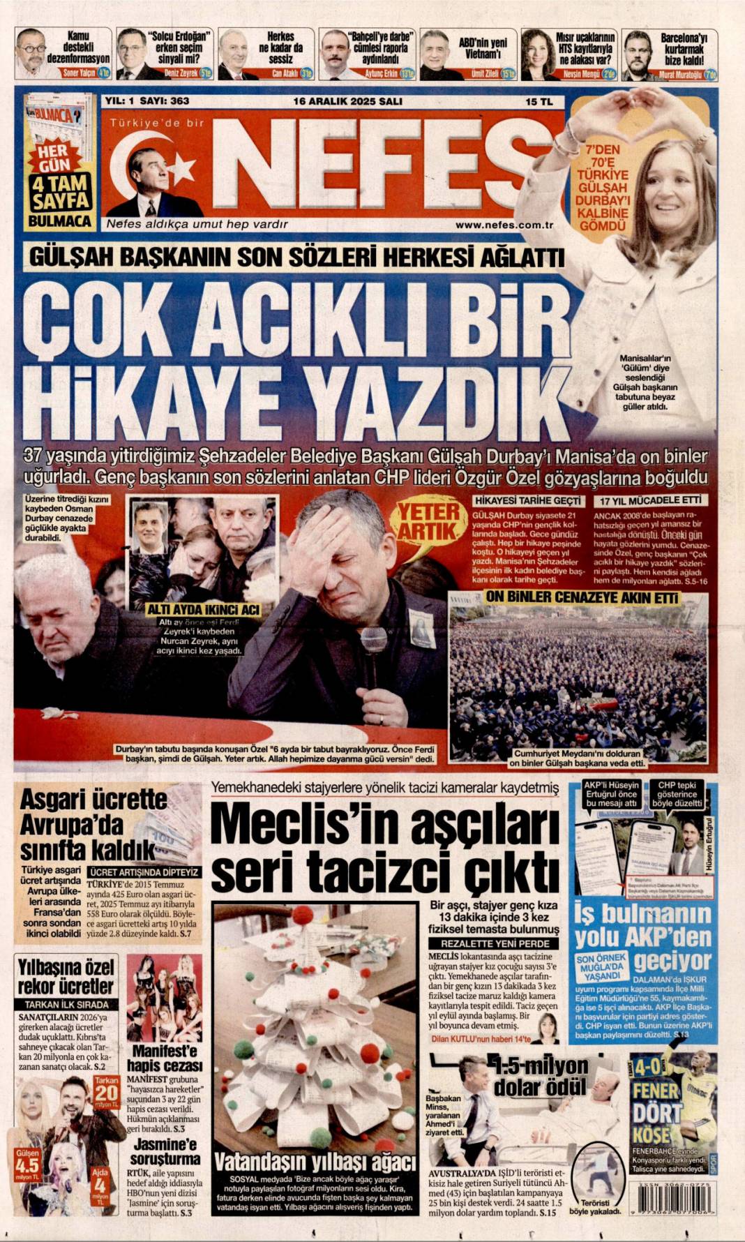 Kalpten bir veda: 16 Aralık 2025 Salı, gündeme dair konularla gazete manşetleri... 18