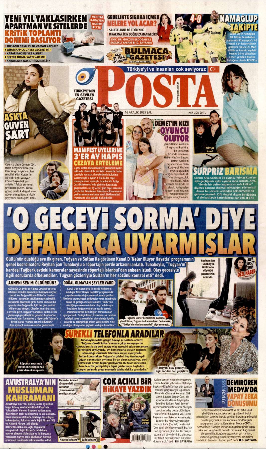 Kalpten bir veda: 16 Aralık 2025 Salı, gündeme dair konularla gazete manşetleri... 19