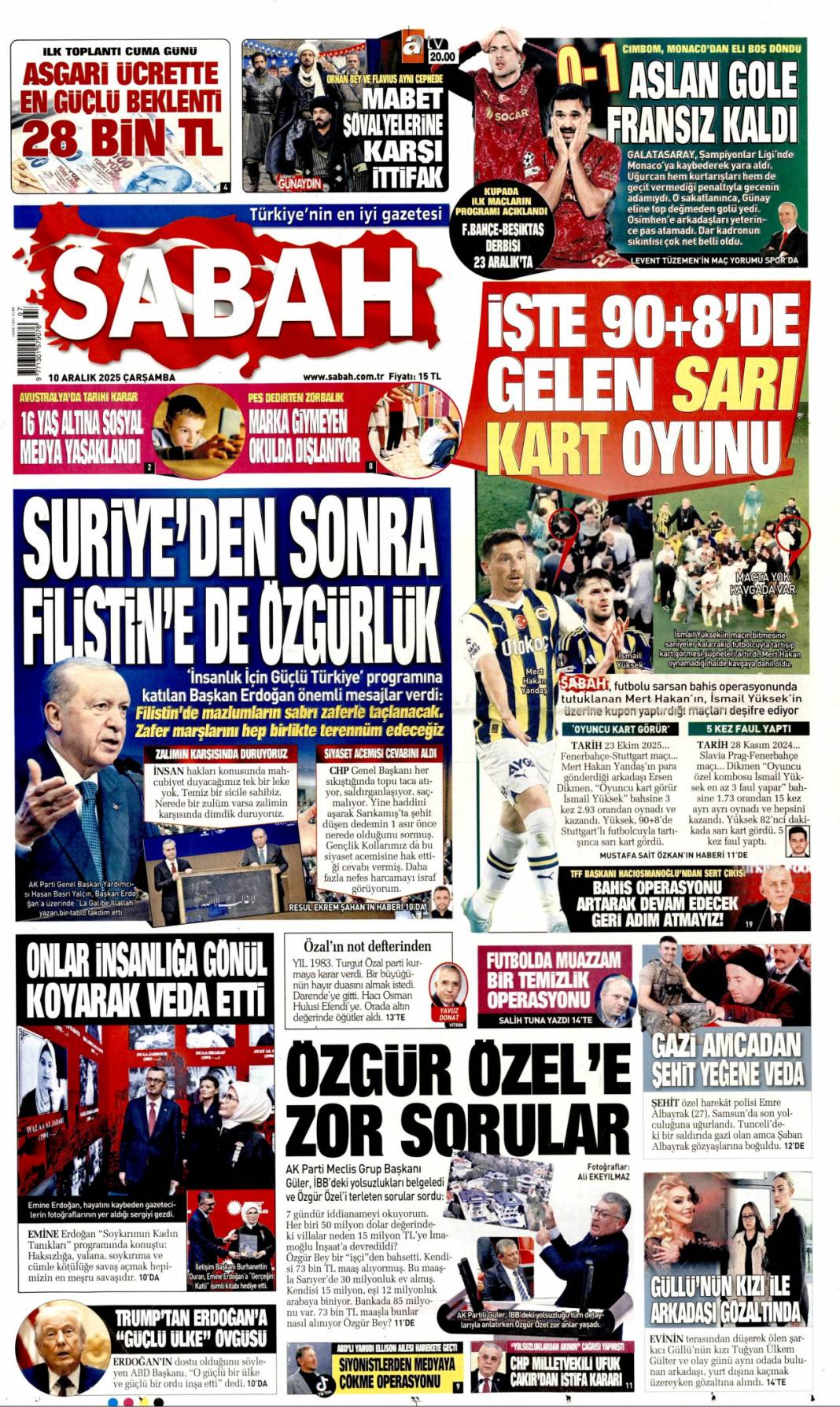 Suriye'den sonra Filistin'e de özgürlük: 10 Aralık 2025 Çarşamba, güncel gazete manşetleri... 1