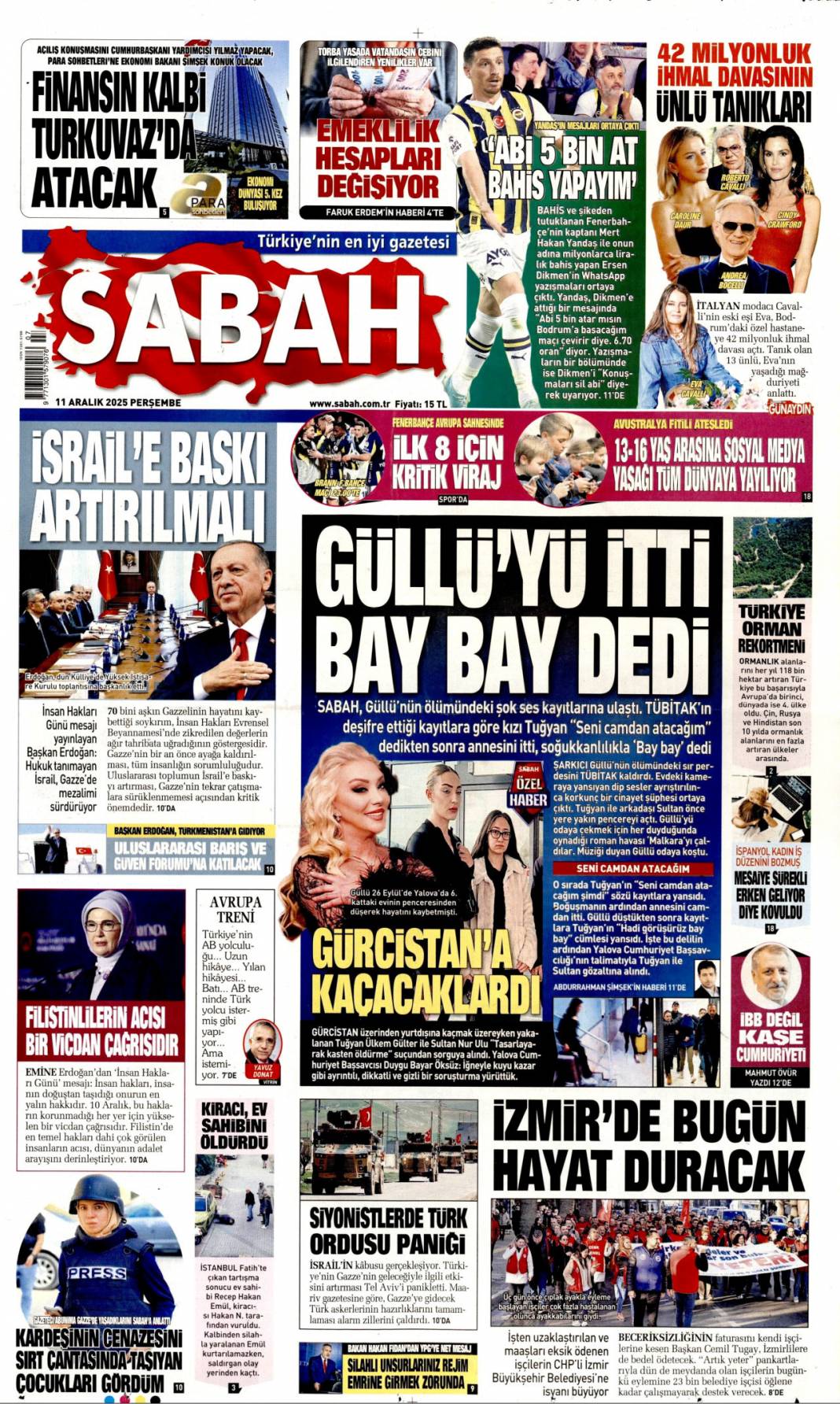 Güllü'yü itti bay bay dedi: 11 Kasım 2025 Perşembe, güncel gazete manşetleri... 1
