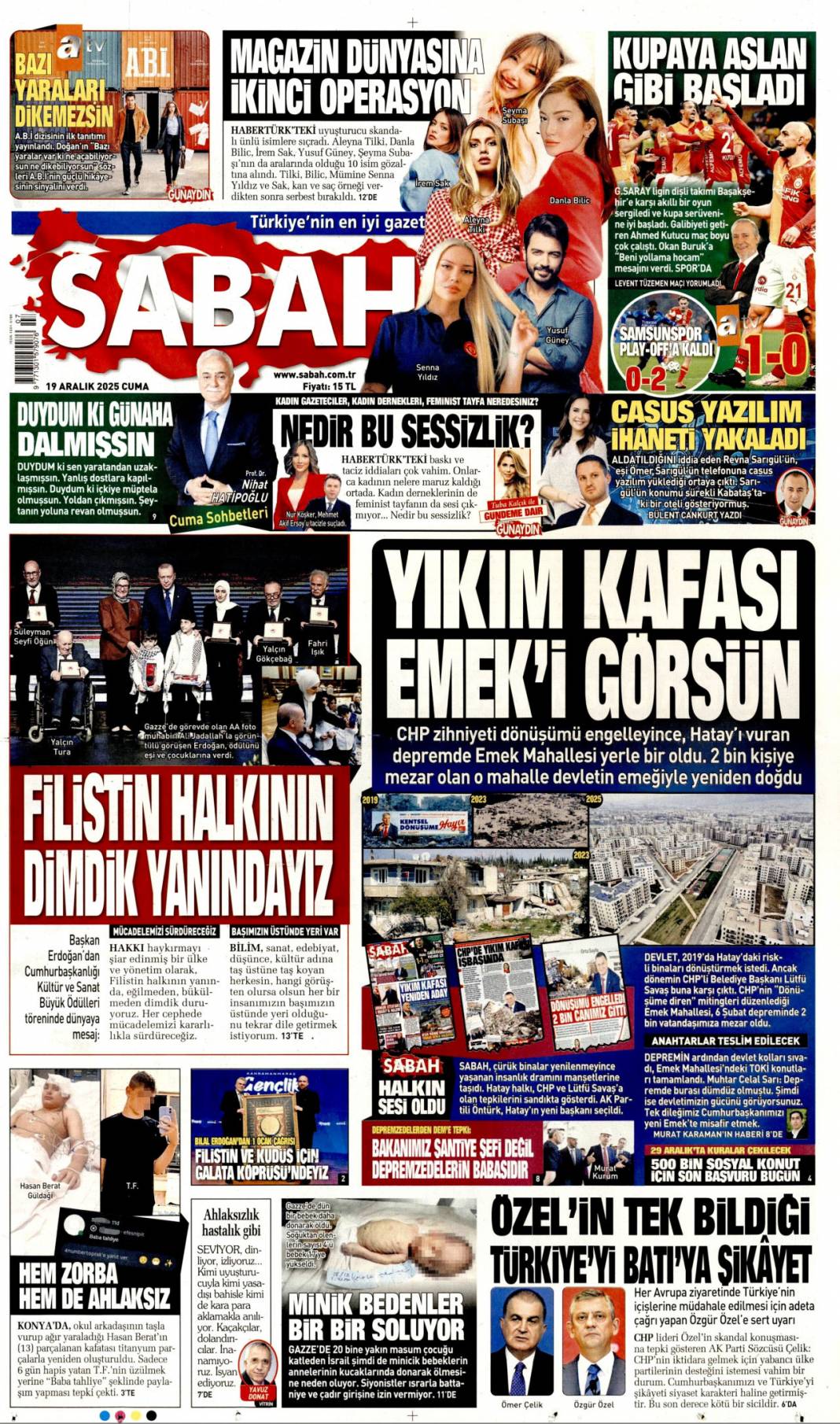 Yıkım kafası emek'i görsün: 19 Aralık 2025 Cuma güncel gazete manşetleri... 1