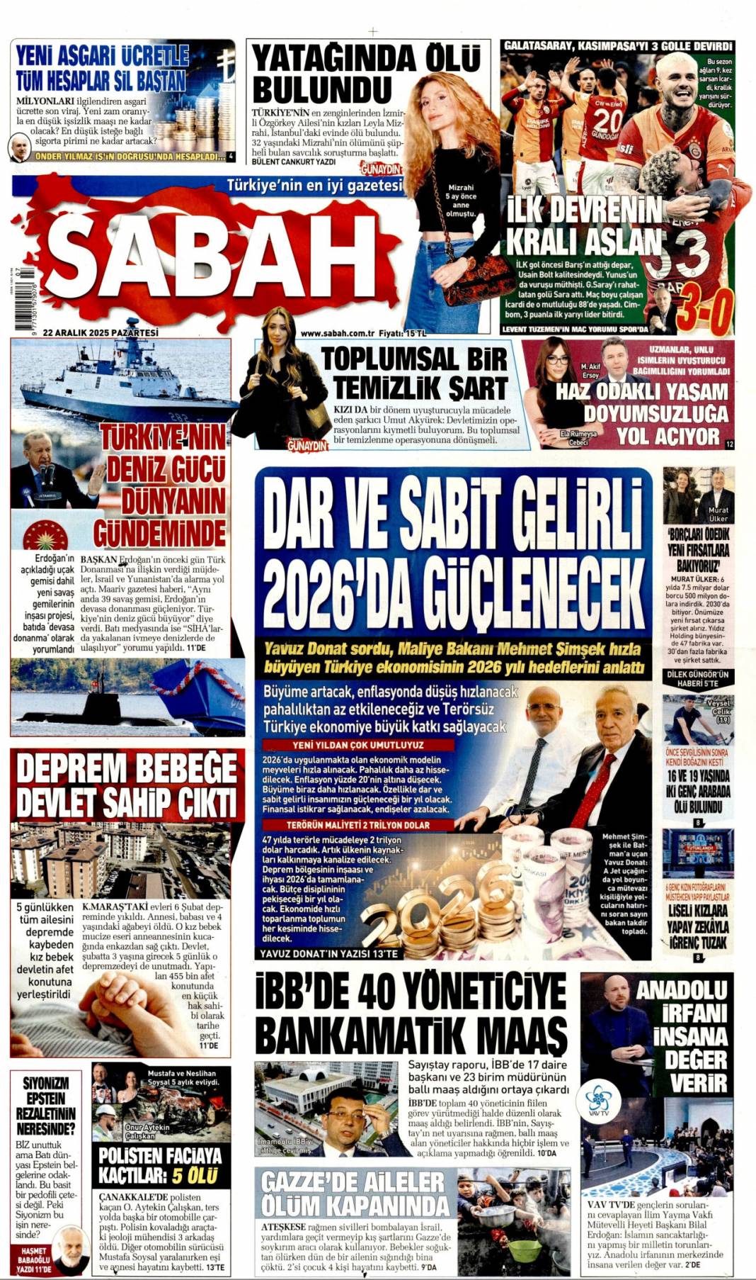 Dar ve sabit gelirli 2026'da güçlenecek: 22 Aralık 2025 Pazartesi, güncel gazete manşetleri... 1