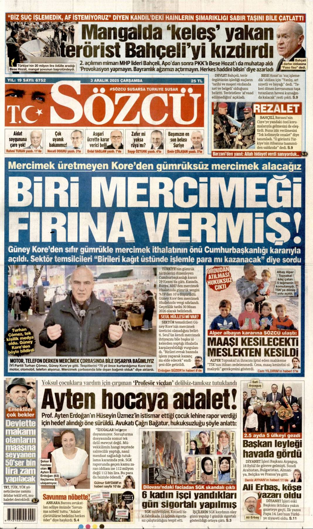 Yeni Türkiye'de herkese eşit özgürlük: 3 Kasım 2025 Çarşamba güncel gazete manşetleri... 12