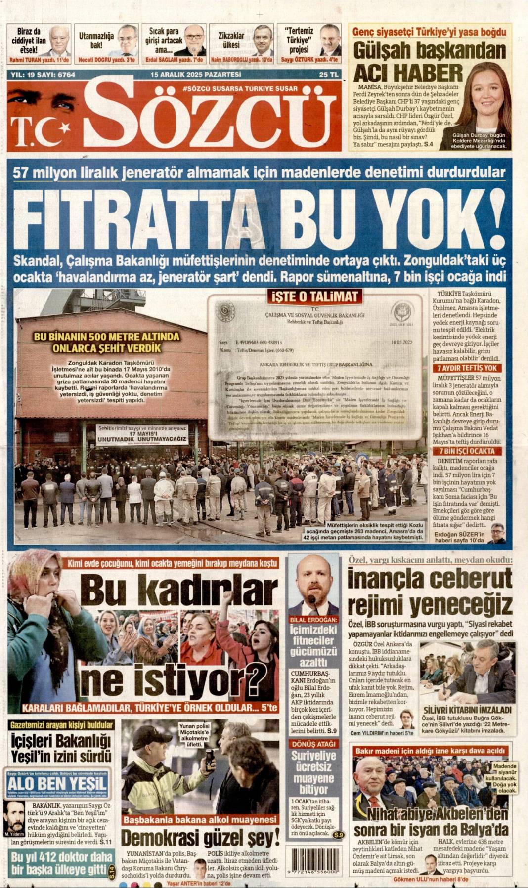 Millet düşmanlarına fırsat vermeyin: 15 Aralık 2025 Pazartesi güncel gazete manşetleri... 16