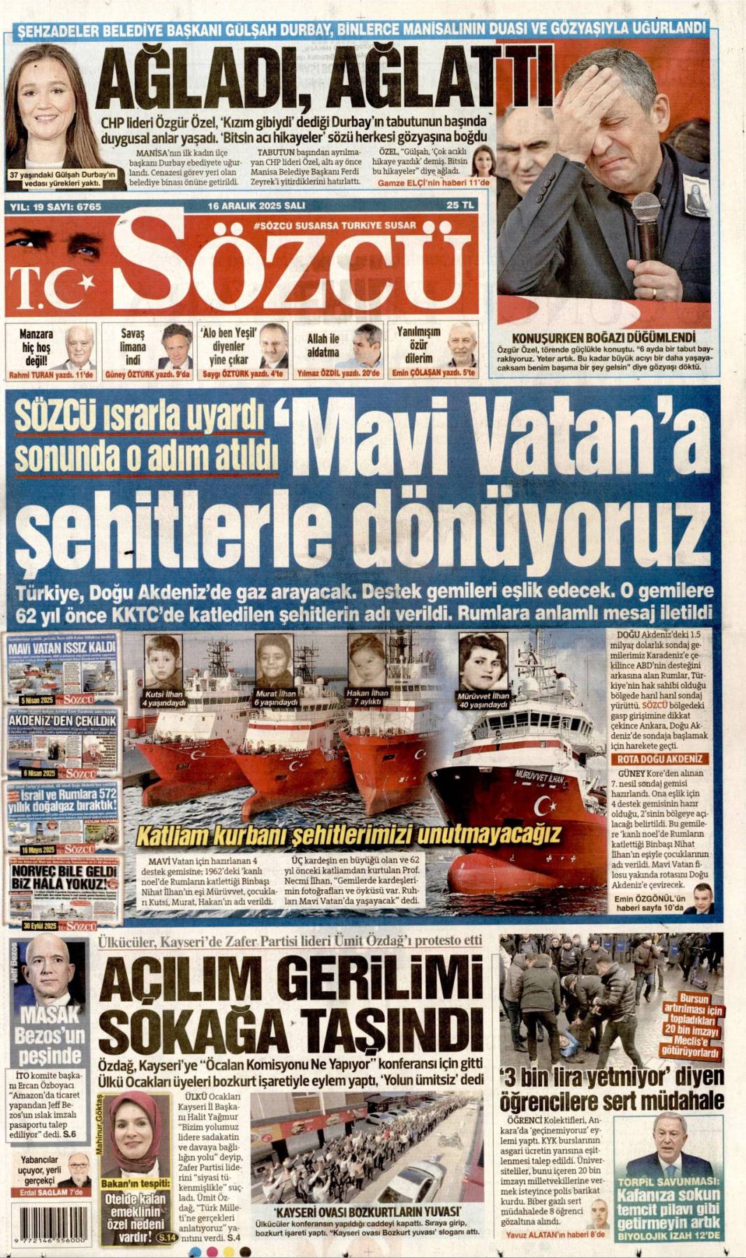 Kalpten bir veda: 16 Aralık 2025 Salı, gündeme dair konularla gazete manşetleri... 20