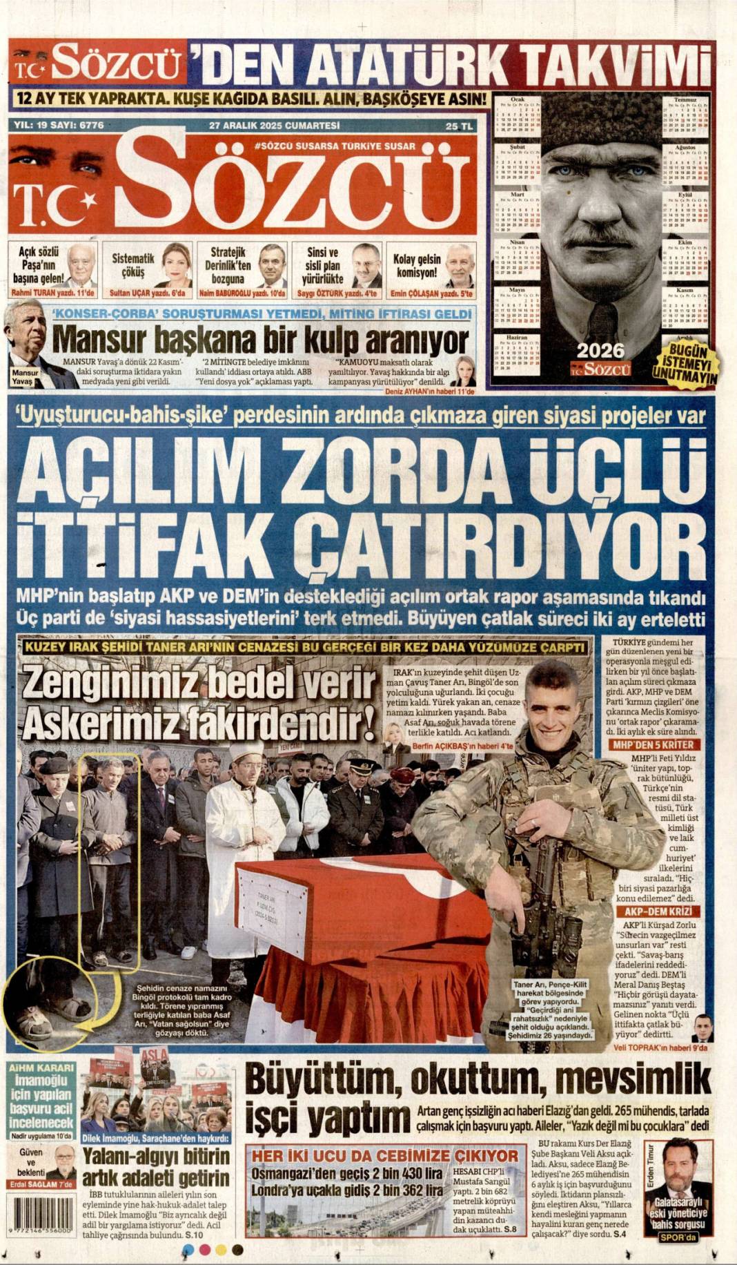 4-1'lik o maçta bahis gölgesi: 27 Aralık 2025 Cumartesi güncel gazete manşetleri 18