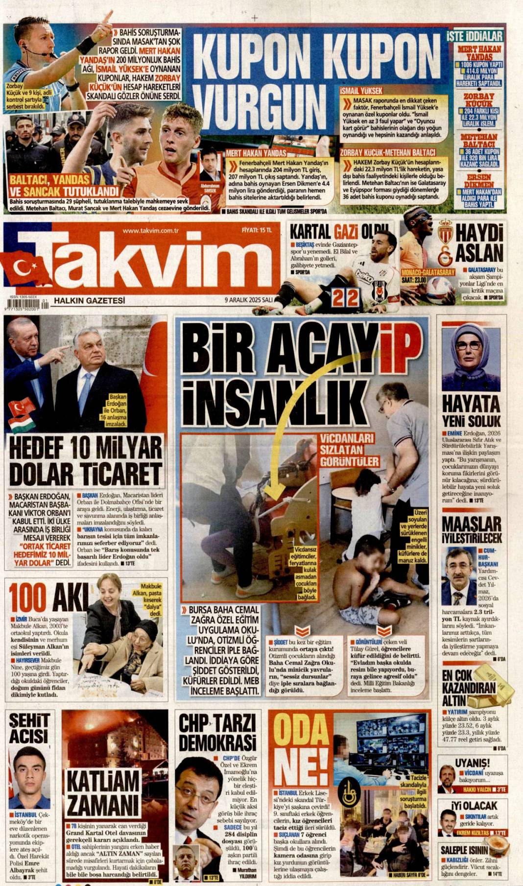 Ticaret hedefi 10 milyar dolar: 9 Aralık 2025 Salı, güncel gazete manşetleri... 21