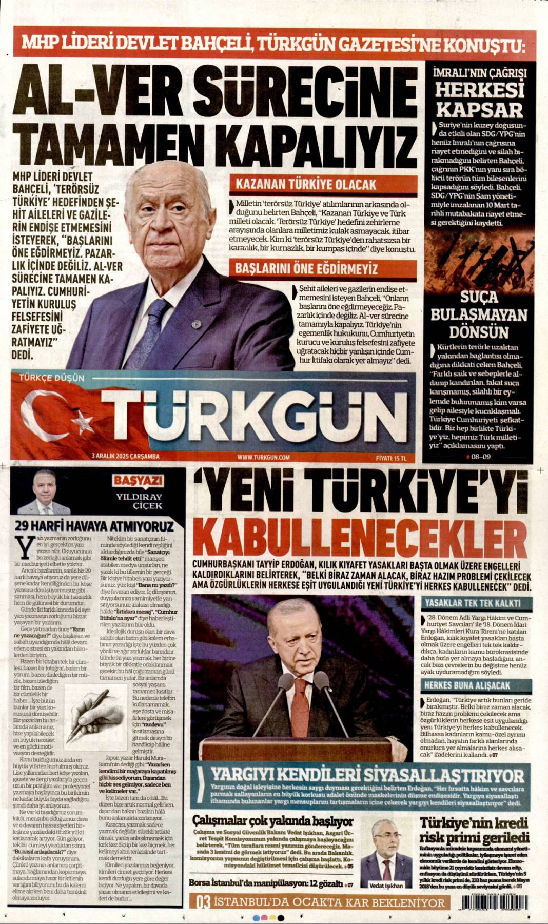 Yeni Türkiye'de herkese eşit özgürlük: 3 Kasım 2025 Çarşamba güncel gazete manşetleri... 10