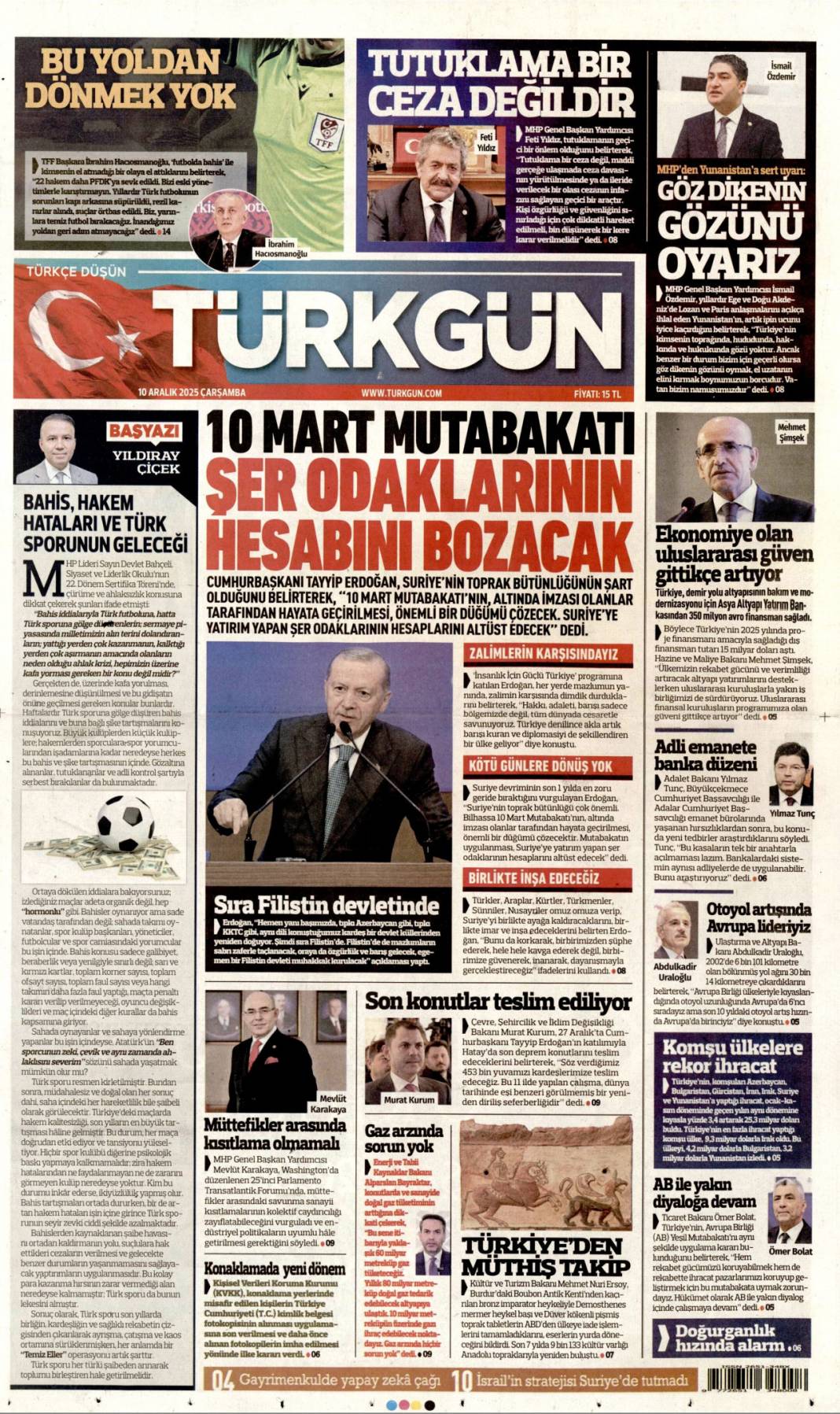 Suriye'den sonra Filistin'e de özgürlük: 10 Aralık 2025 Çarşamba, güncel gazete manşetleri... 13
