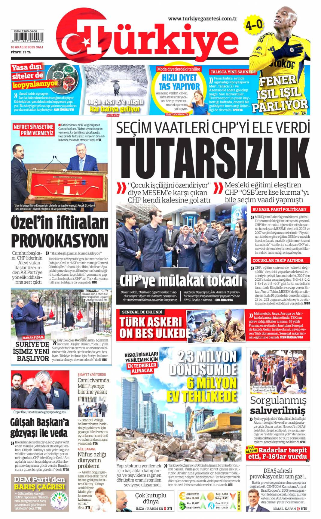 Kalpten bir veda: 16 Aralık 2025 Salı, gündeme dair konularla gazete manşetleri... 3