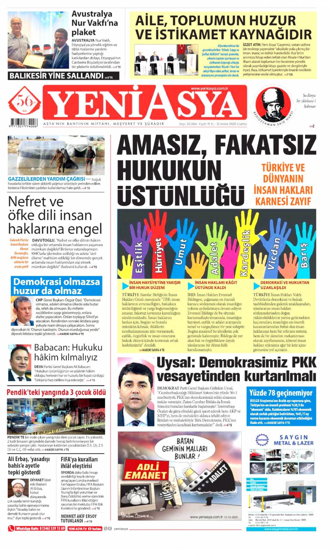 Süreçte üç kritik eşik: 12 Kasım 2025 Cuma güncel gazete manşetleri... 23