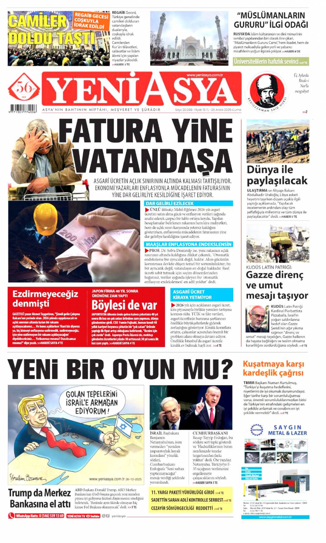 CHP batılıya karşı ezik kendi insanına küstah: 26 Aralık 2025 Cuma güncel gazete manşetleri 12