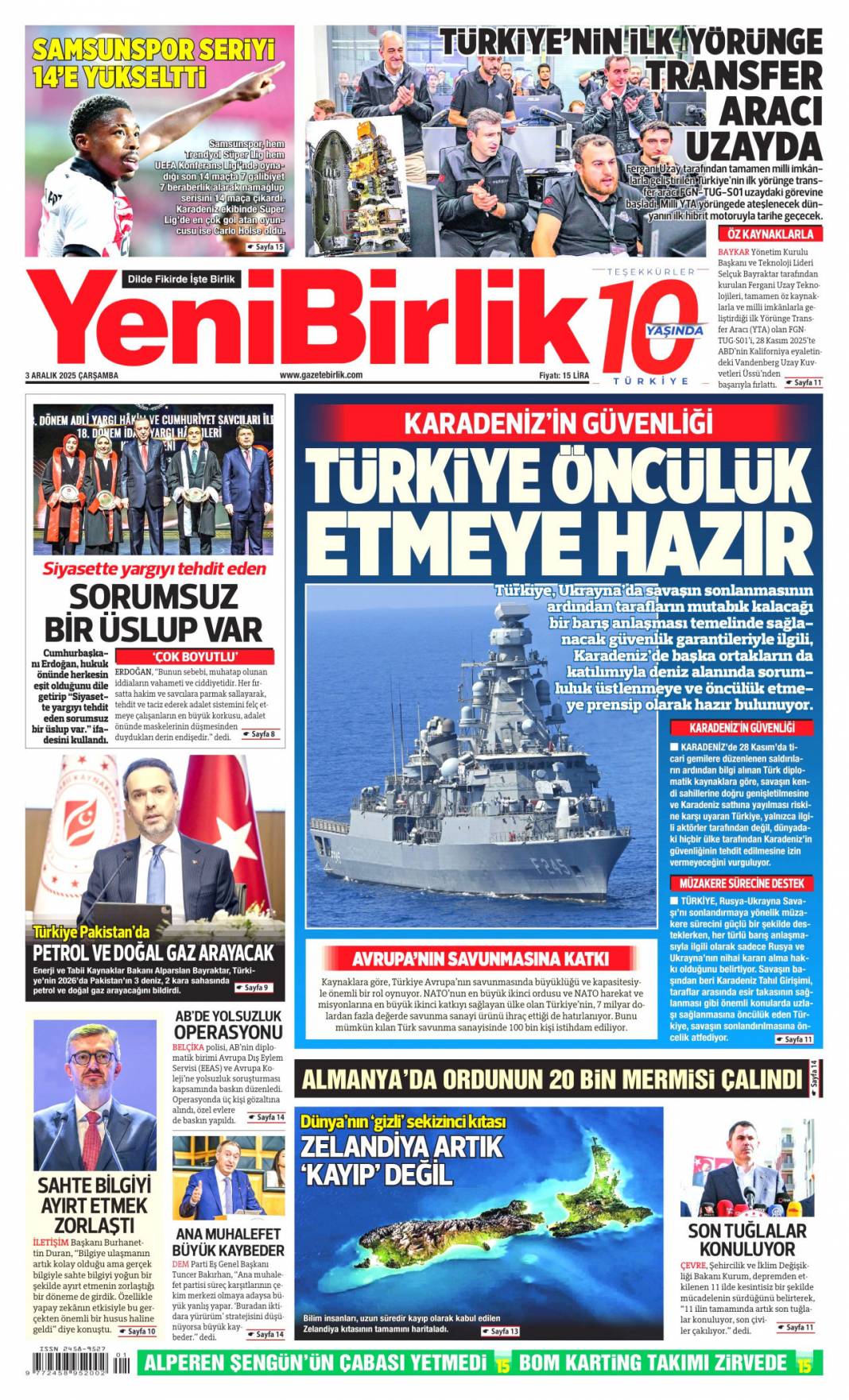 Yeni Türkiye'de herkese eşit özgürlük: 3 Kasım 2025 Çarşamba güncel gazete manşetleri... 9