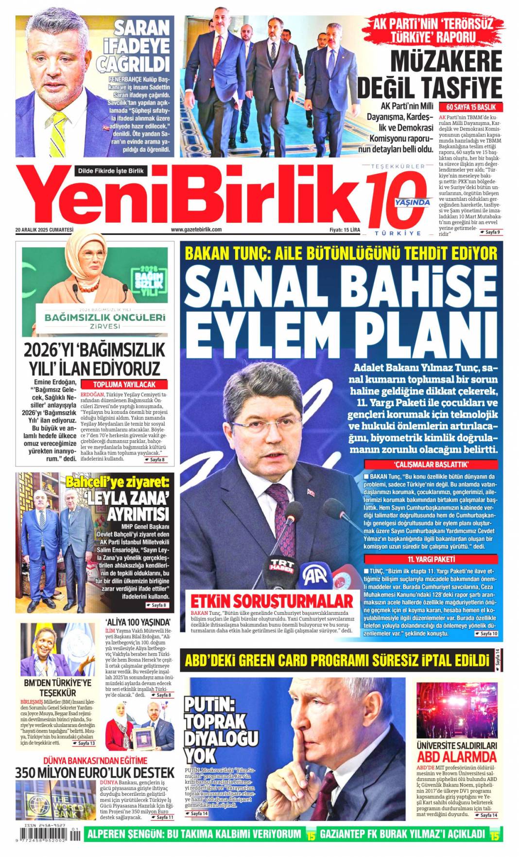 Şimdi gözler ortak raporda: 20 Aralık 2025 Cumartesi, güncel gazete manşetleri... 11