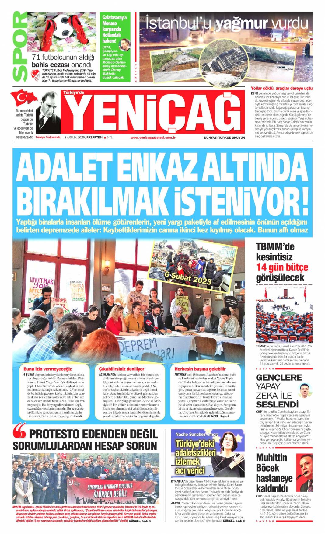 Klasik CHP zihniyeti: 8 Aralık 2025 Pazartesi güncel gazete manşetleri... 22