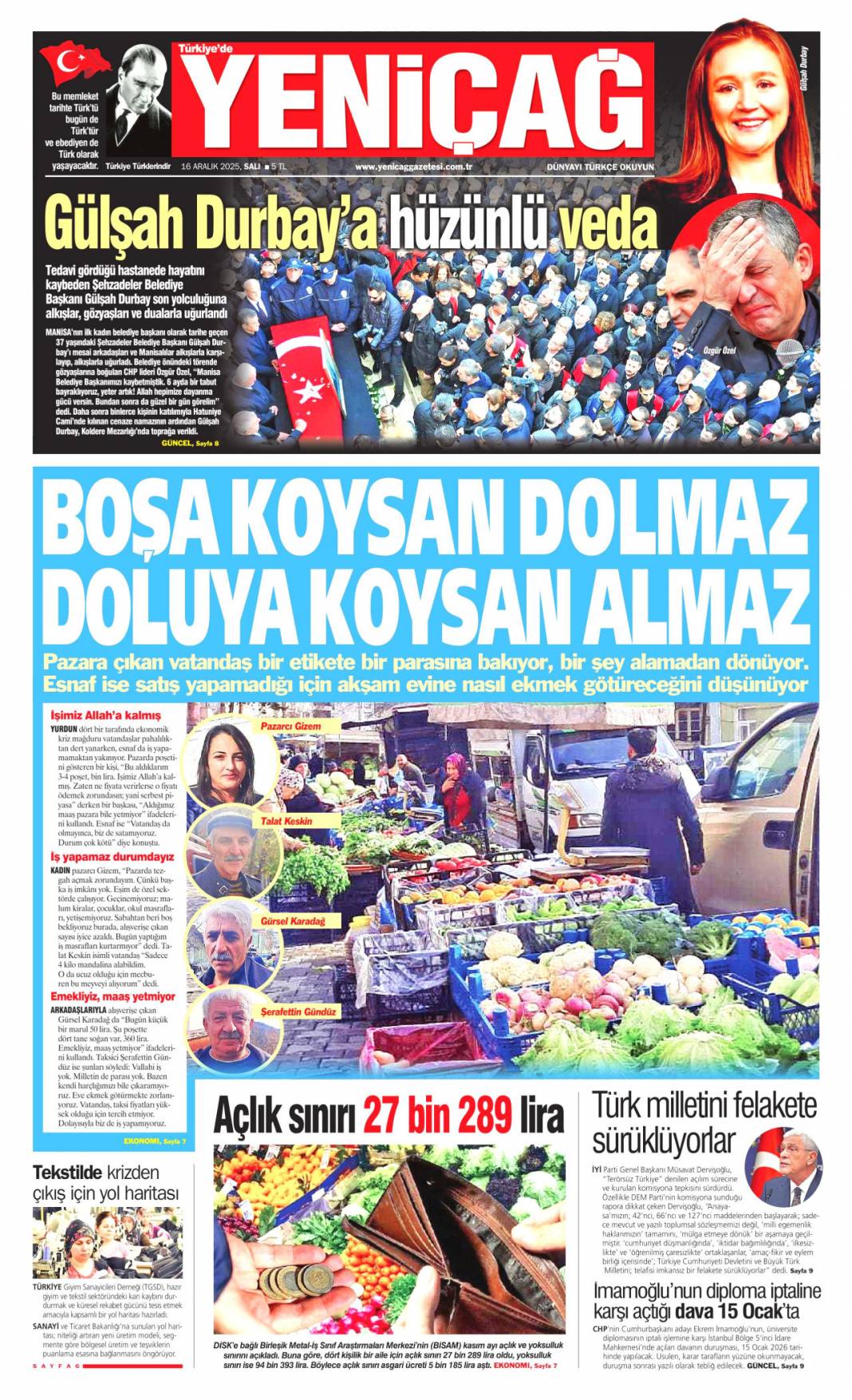 Kalpten bir veda: 16 Aralık 2025 Salı, gündeme dair konularla gazete manşetleri... 25