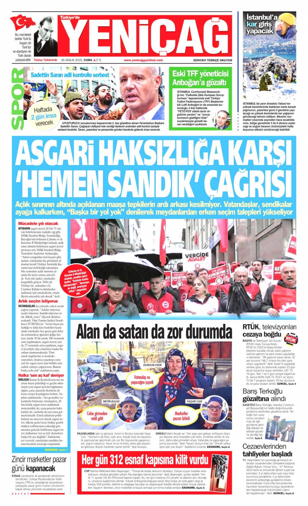 CHP batılıya karşı ezik kendi insanına küstah: 26 Aralık 2025 Cuma güncel gazete manşetleri 10