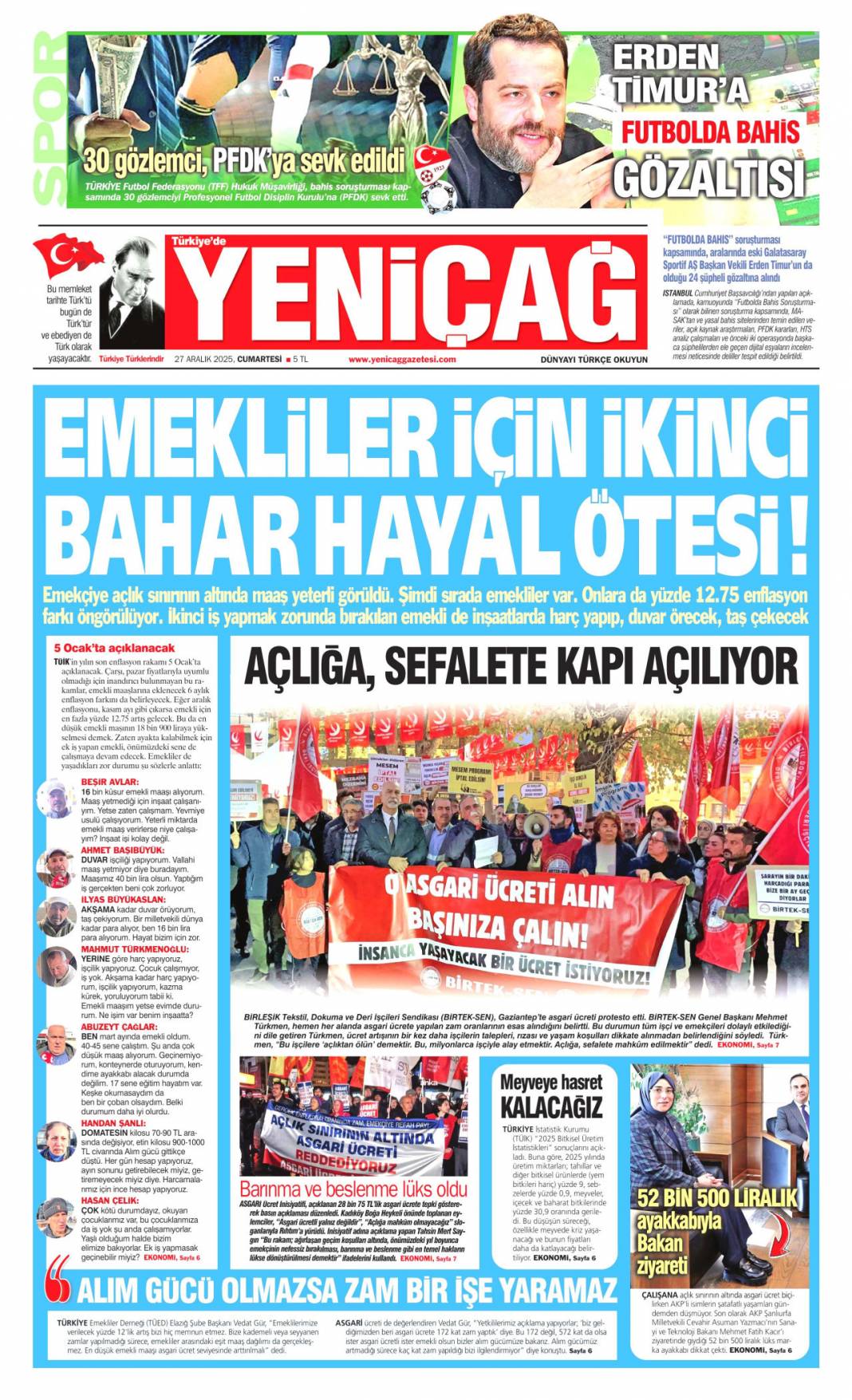 4-1'lik o maçta bahis gölgesi: 27 Aralık 2025 Cumartesi güncel gazete manşetleri 24