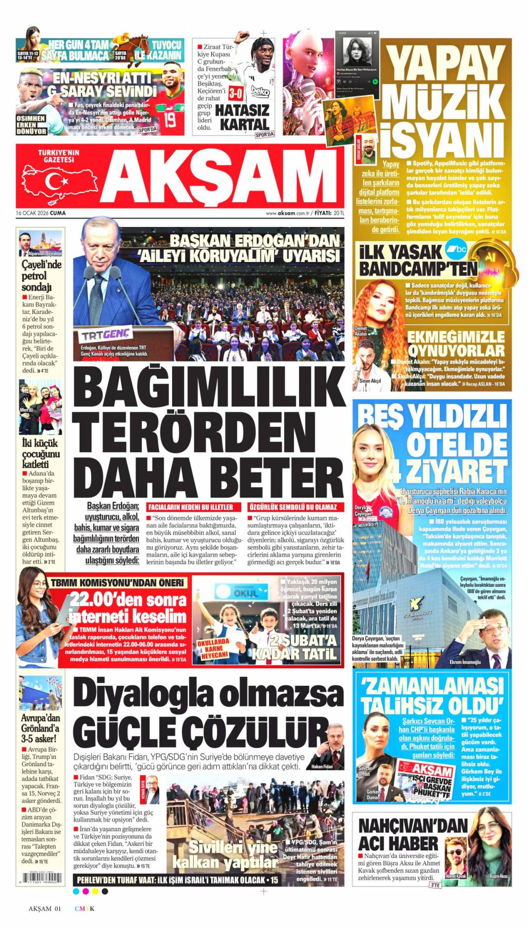 Bağımlılık terör kadar tehlikeli: 16 Ocak 2026 Cuma güncel gazete manşetleri 10