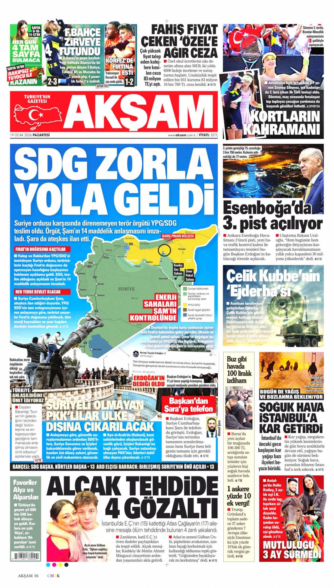 SDG diz çöktü Şara tek lider: 19 Ocak 2026 Pazartesi güncel gazete manşetleri 3