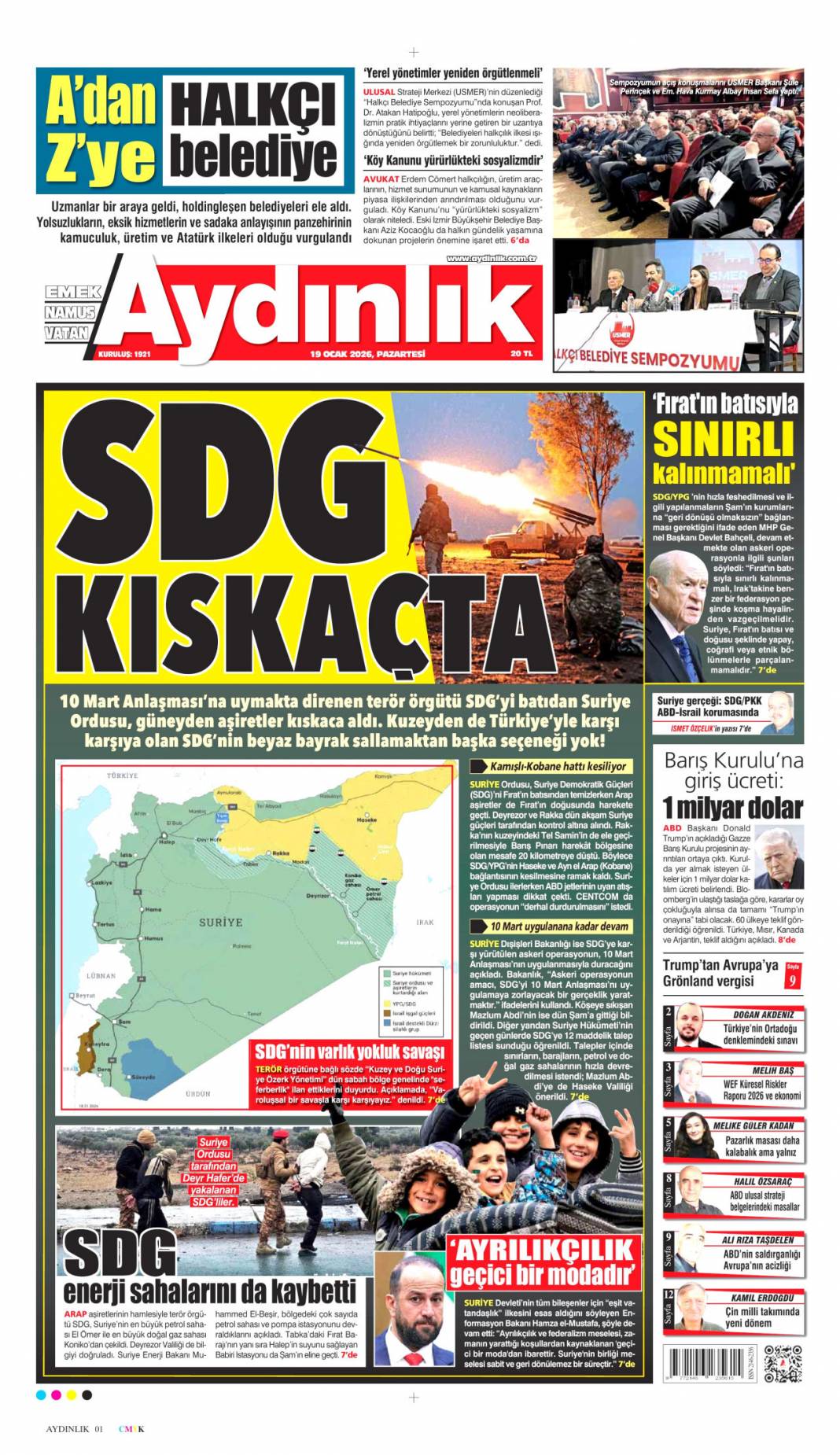 SDG diz çöktü Şara tek lider: 19 Ocak 2026 Pazartesi güncel gazete manşetleri 6