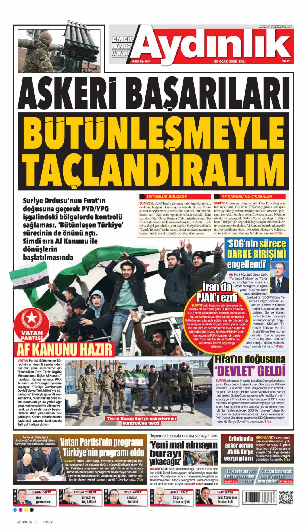 Takozlara rağmen hizmetten taviz yok: 20 Ocak 2026 Salı güncel gazete manşetleri 9