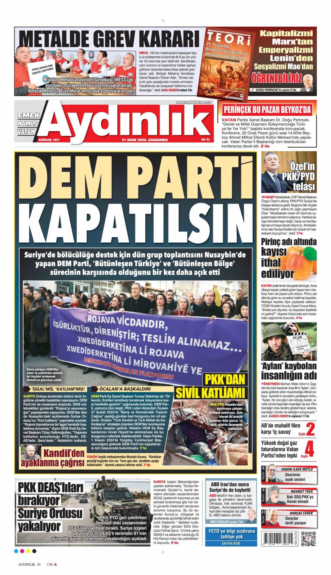 Suriye'de terör devri kapanıyor! 21 Ocak 2026 Çarşamba güncel gazete manşetleri 17