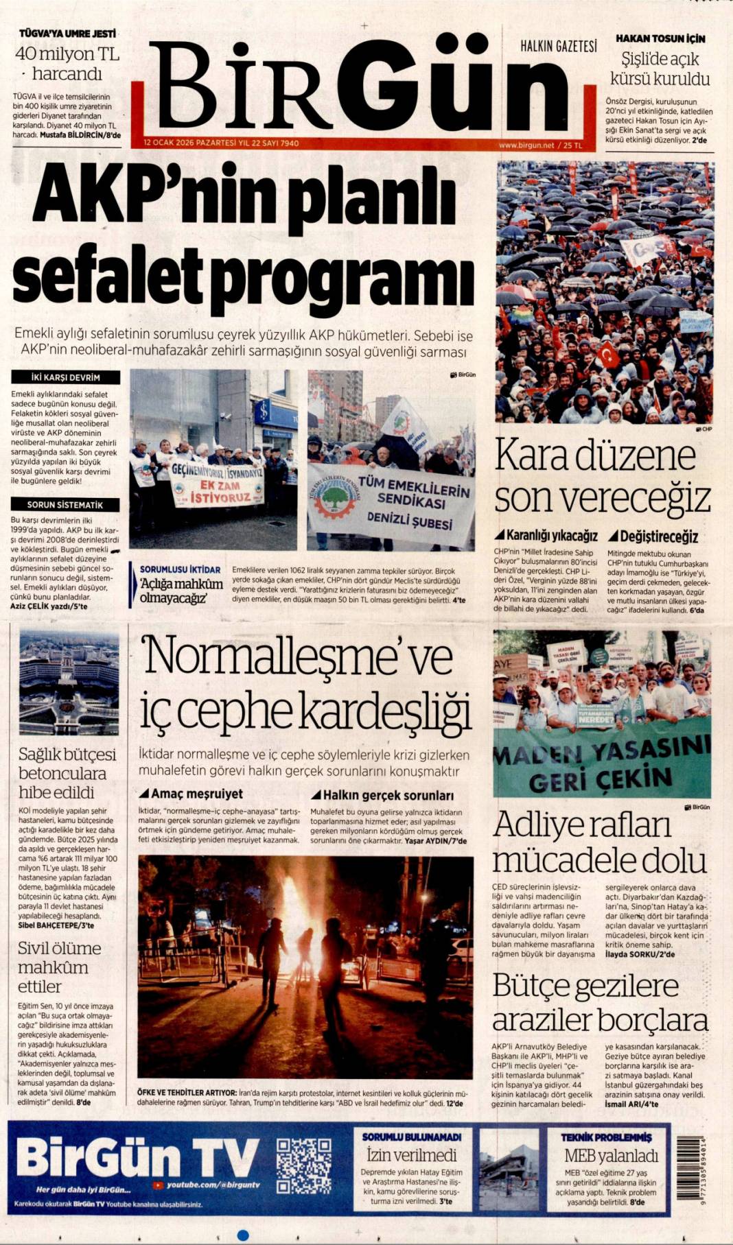 ABD'den tehdit İran'dan yanıt: 12 Ocak 2026 Pazartesi, güncel gazete manşetleri 8