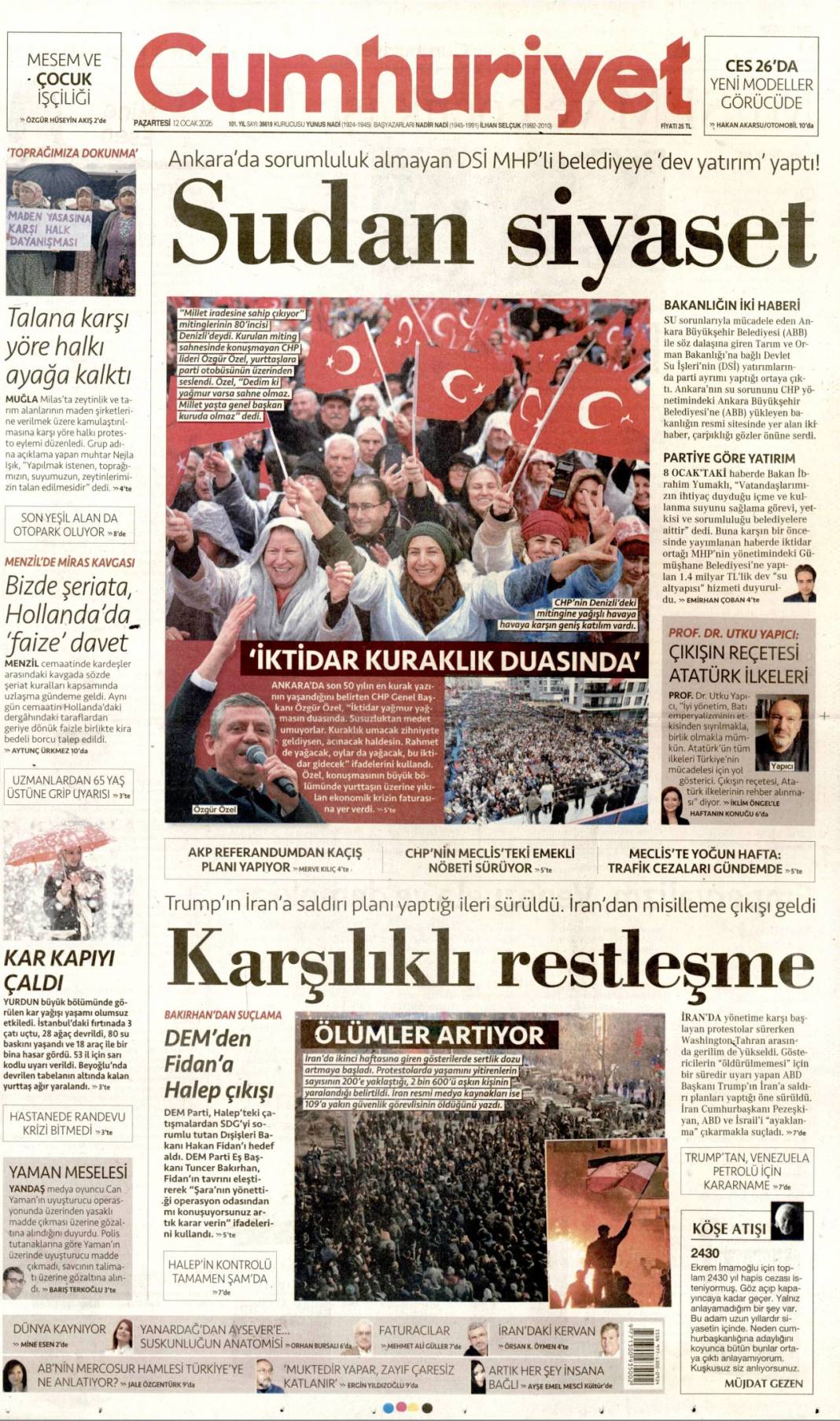 ABD'den tehdit İran'dan yanıt: 12 Ocak 2026 Pazartesi, güncel gazete manşetleri 3