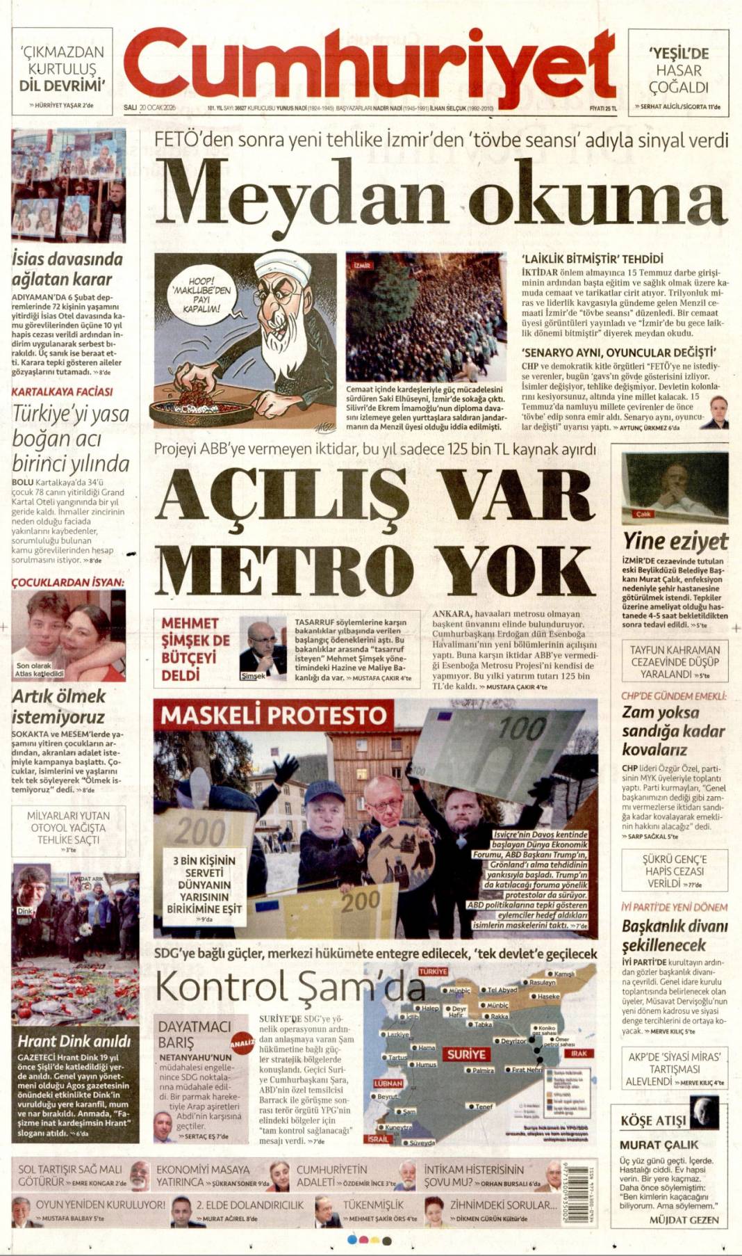 Takozlara rağmen hizmetten taviz yok: 20 Ocak 2026 Salı güncel gazete manşetleri 3