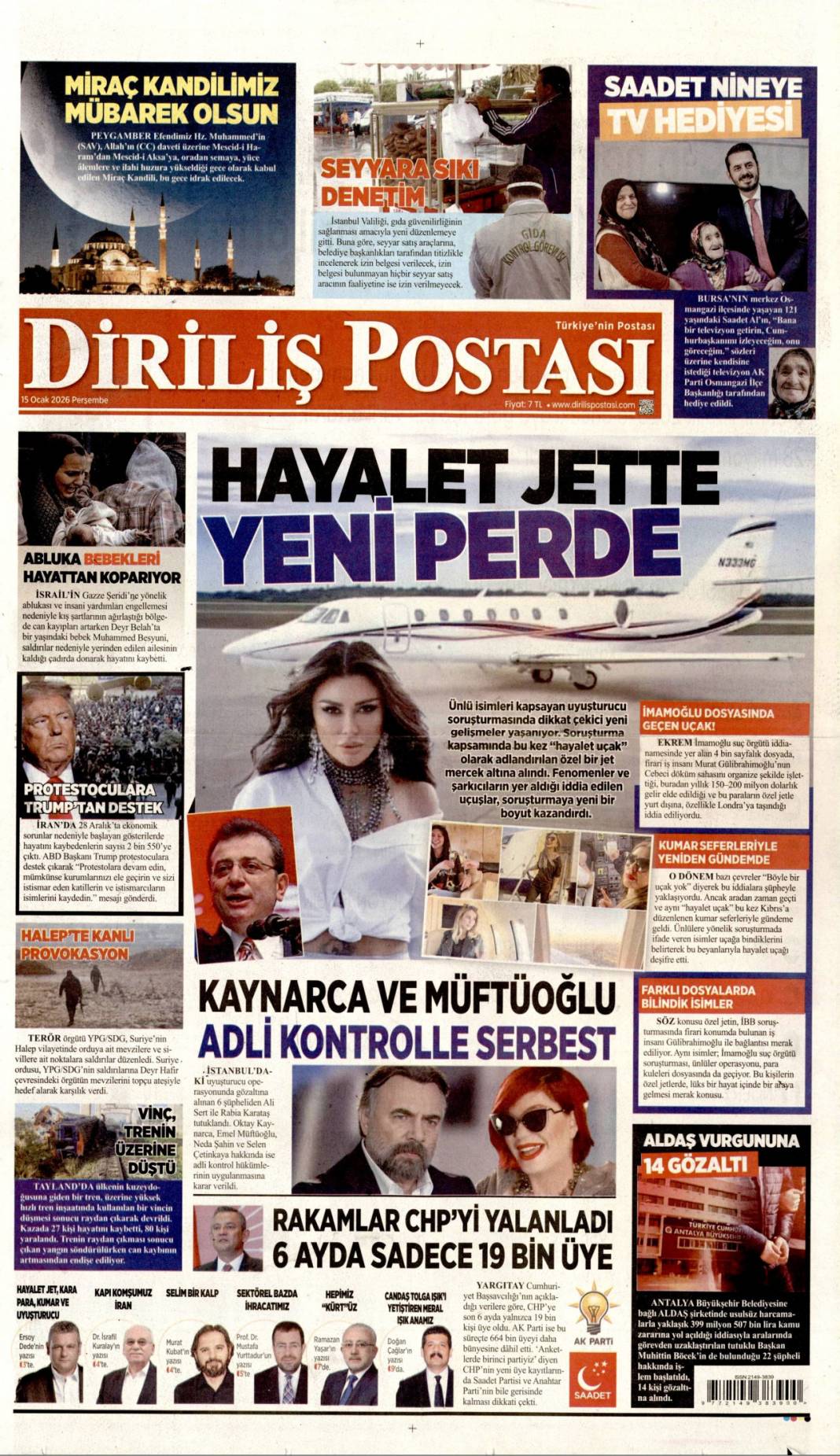 İBB'yi soydular kumarda yediler: 15 Ocak 2026 Perşembe, güncel gazete manşetleri 22