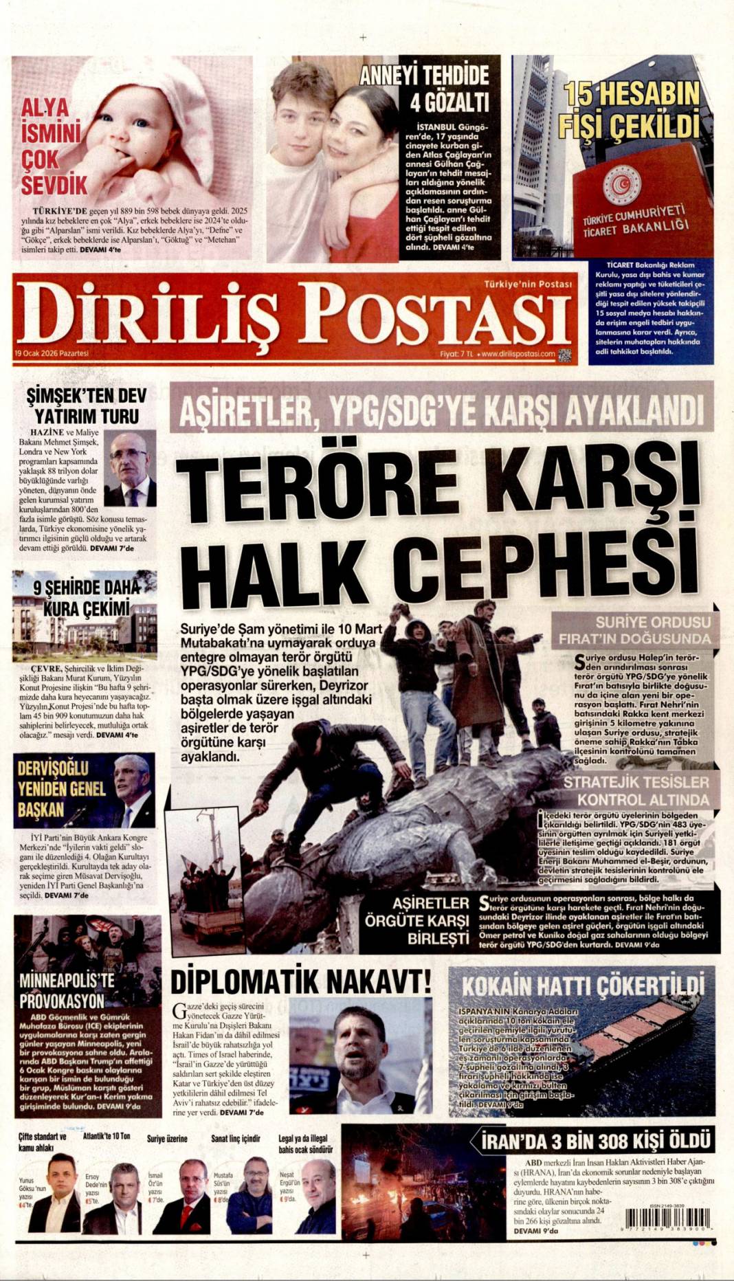 SDG diz çöktü Şara tek lider: 19 Ocak 2026 Pazartesi güncel gazete manşetleri 8