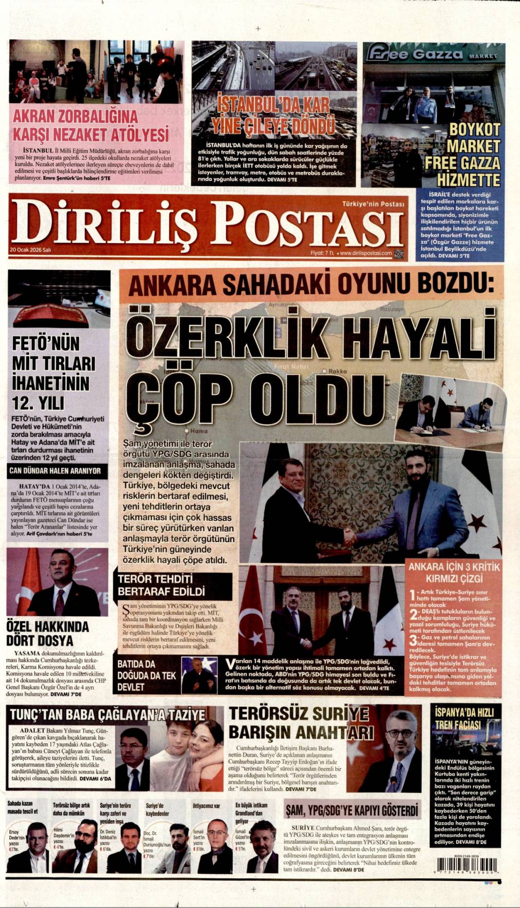 Takozlara rağmen hizmetten taviz yok: 20 Ocak 2026 Salı güncel gazete manşetleri 11