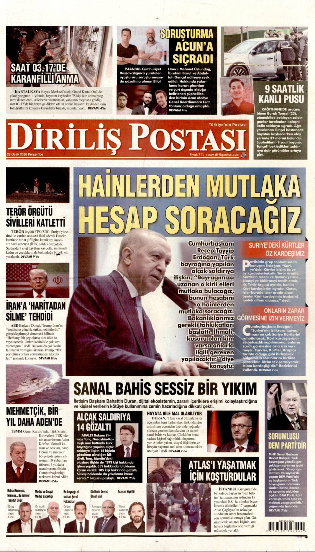 Bayrağımıza saldırılanlar hesap verecek: 22 Ocak 2026 Perşembe güncel gazete manşetleri 16