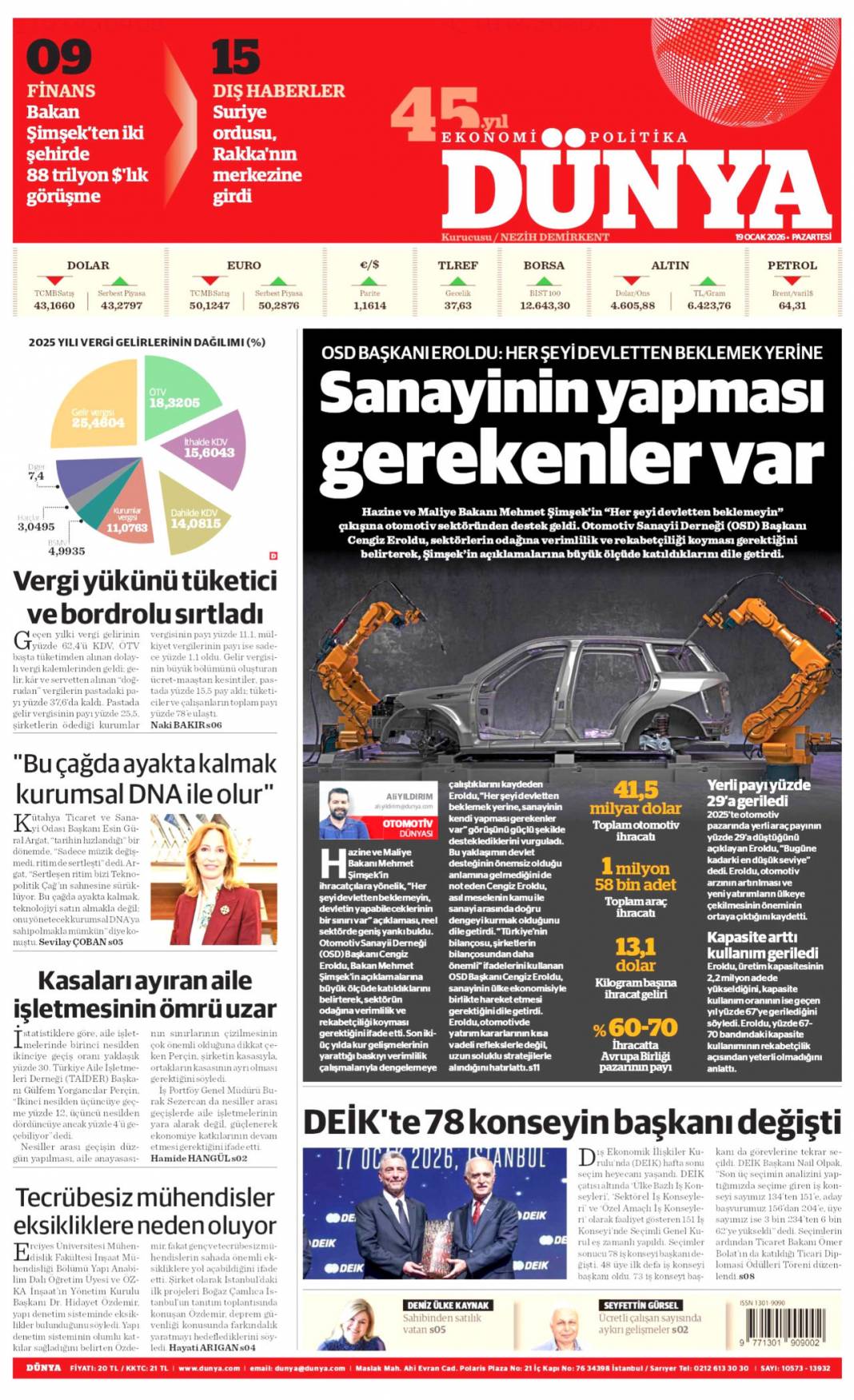 SDG diz çöktü Şara tek lider: 19 Ocak 2026 Pazartesi güncel gazete manşetleri 9